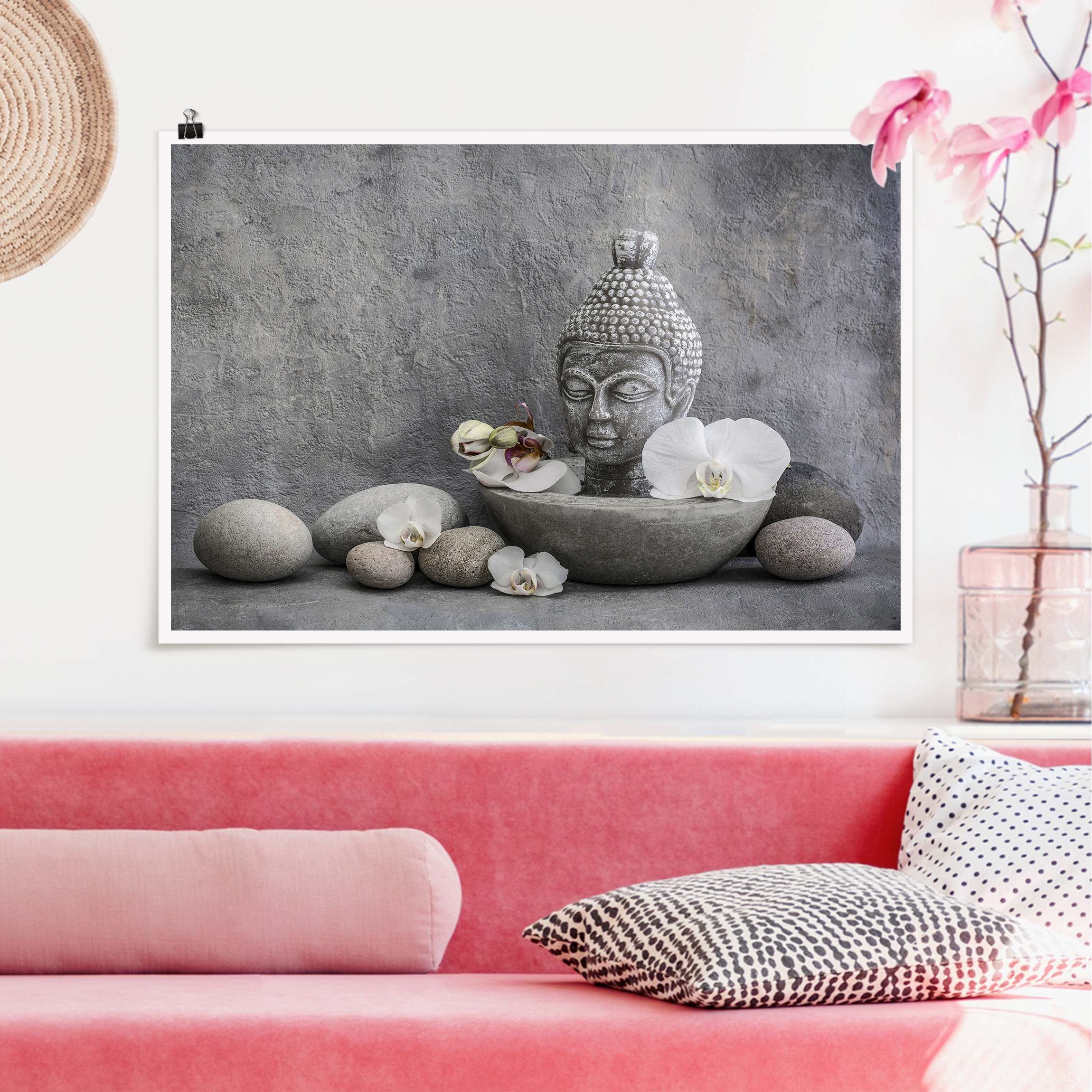 Poster Zen Buddha, Orchideen und Steine