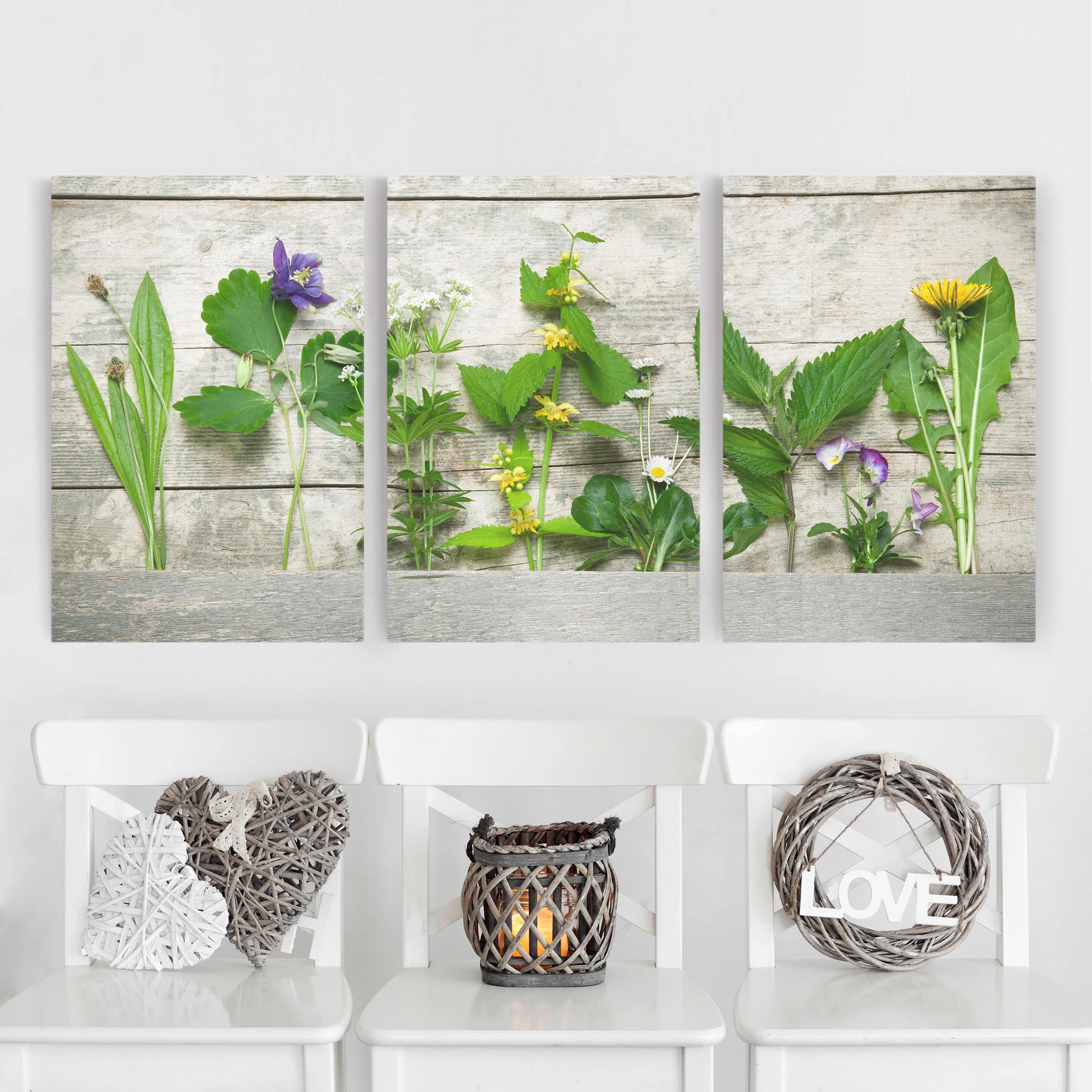 3-teiliges Leinwandbild Küche Heil und Wiesenkräuter