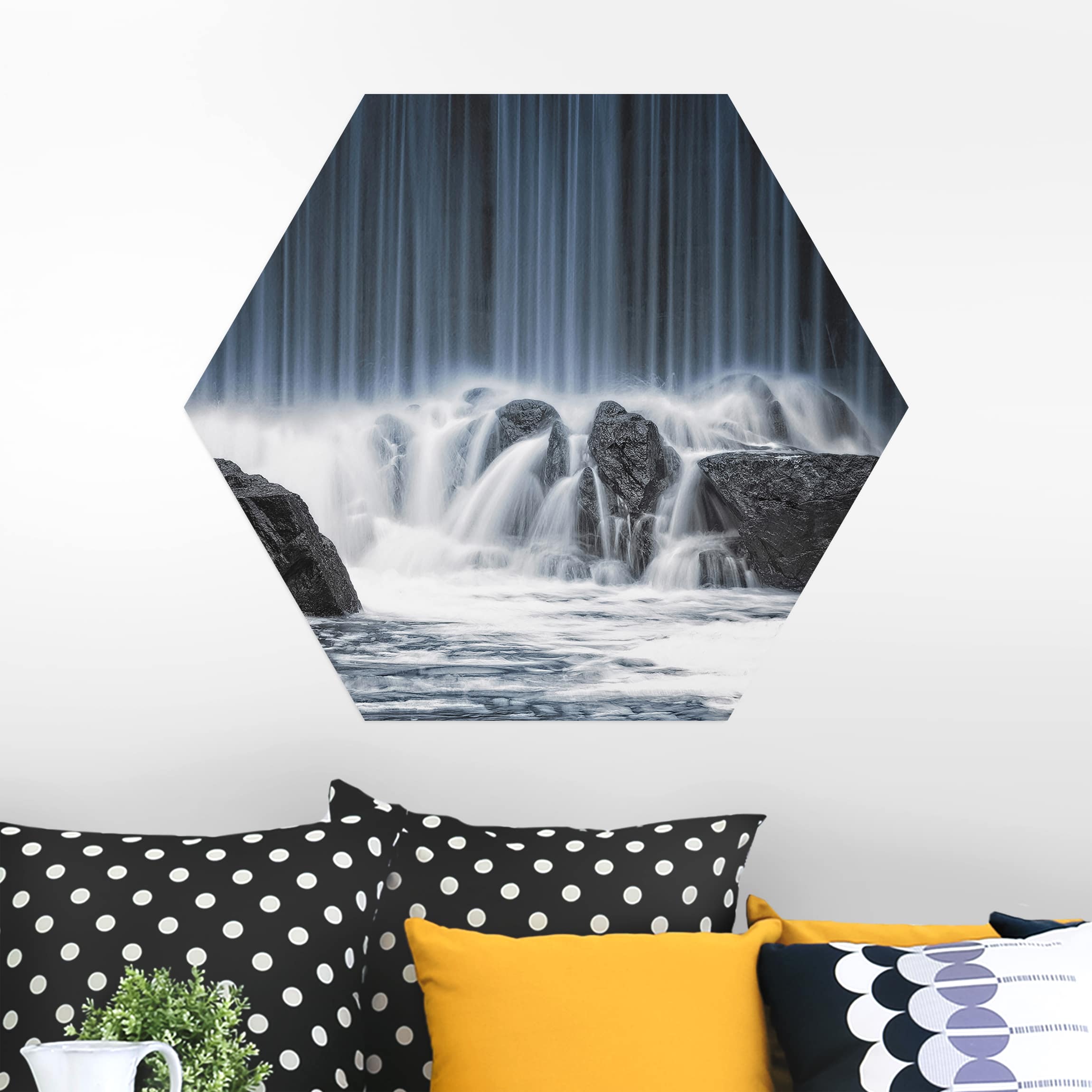 Hexagon-Alu-Dibond Bild Wasserfall in Finnland