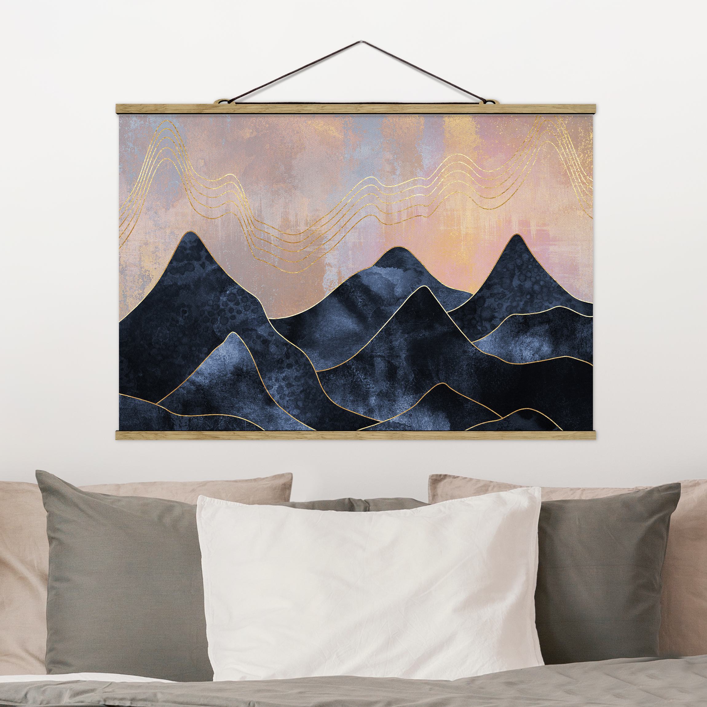 Stoffbild - Querformat Goldene Dämmerung über Gebirge