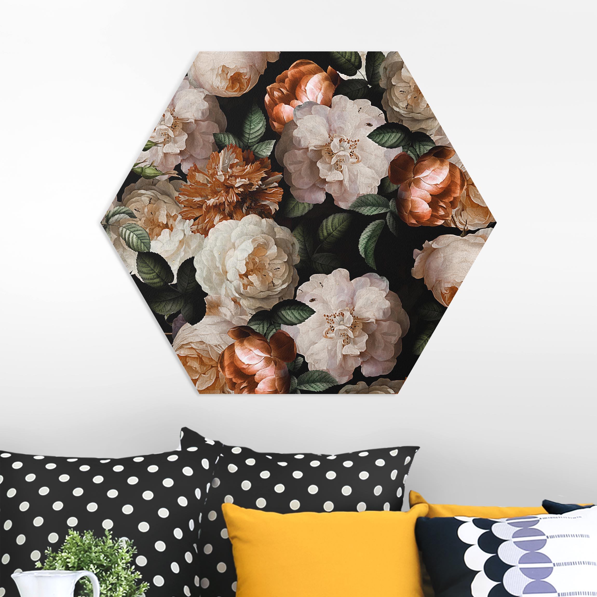 Hexagon-Forexbild Rote Rosen mit Weißen Rosen