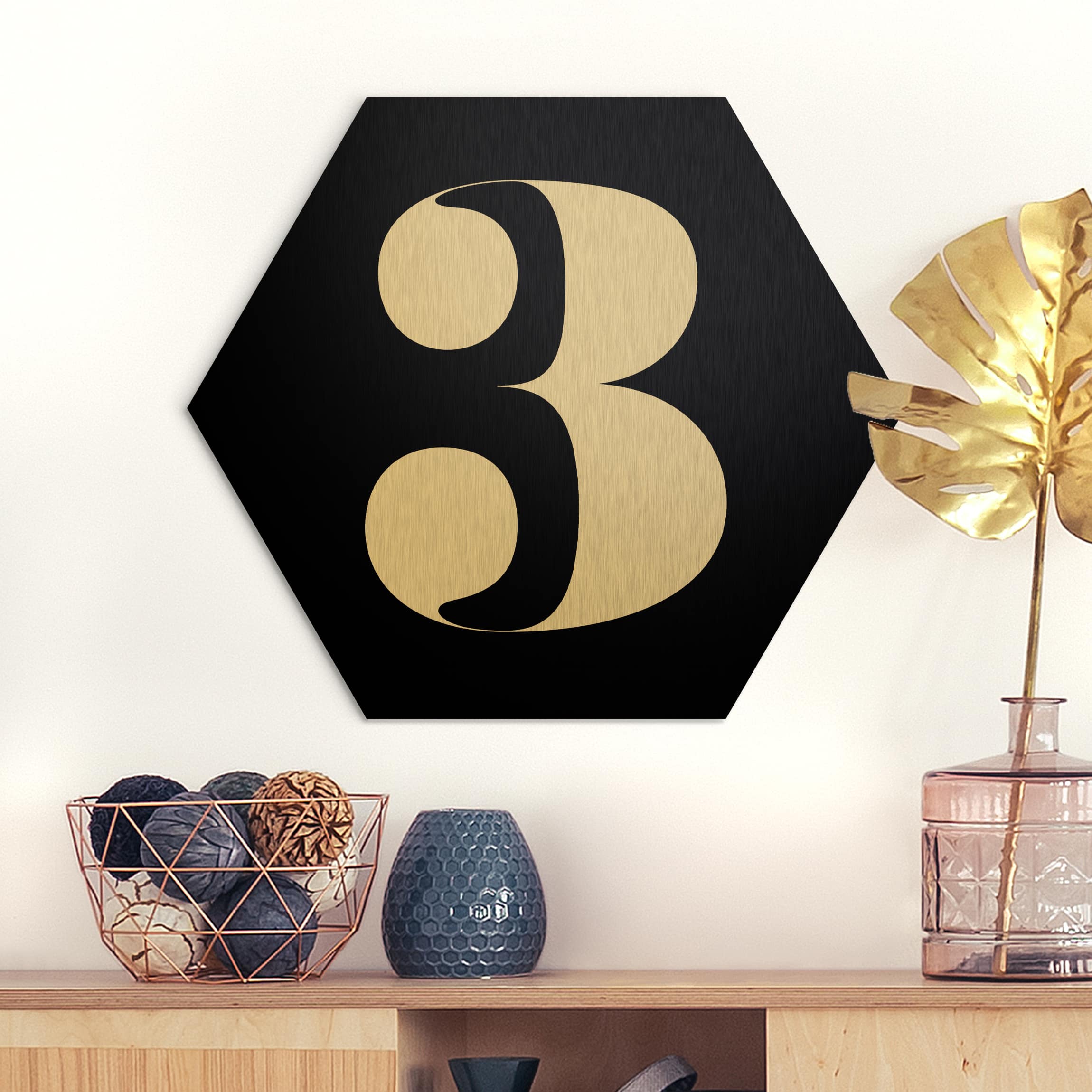 Hexagon-Alu-Dibond Bild Antiqua Zahl 3