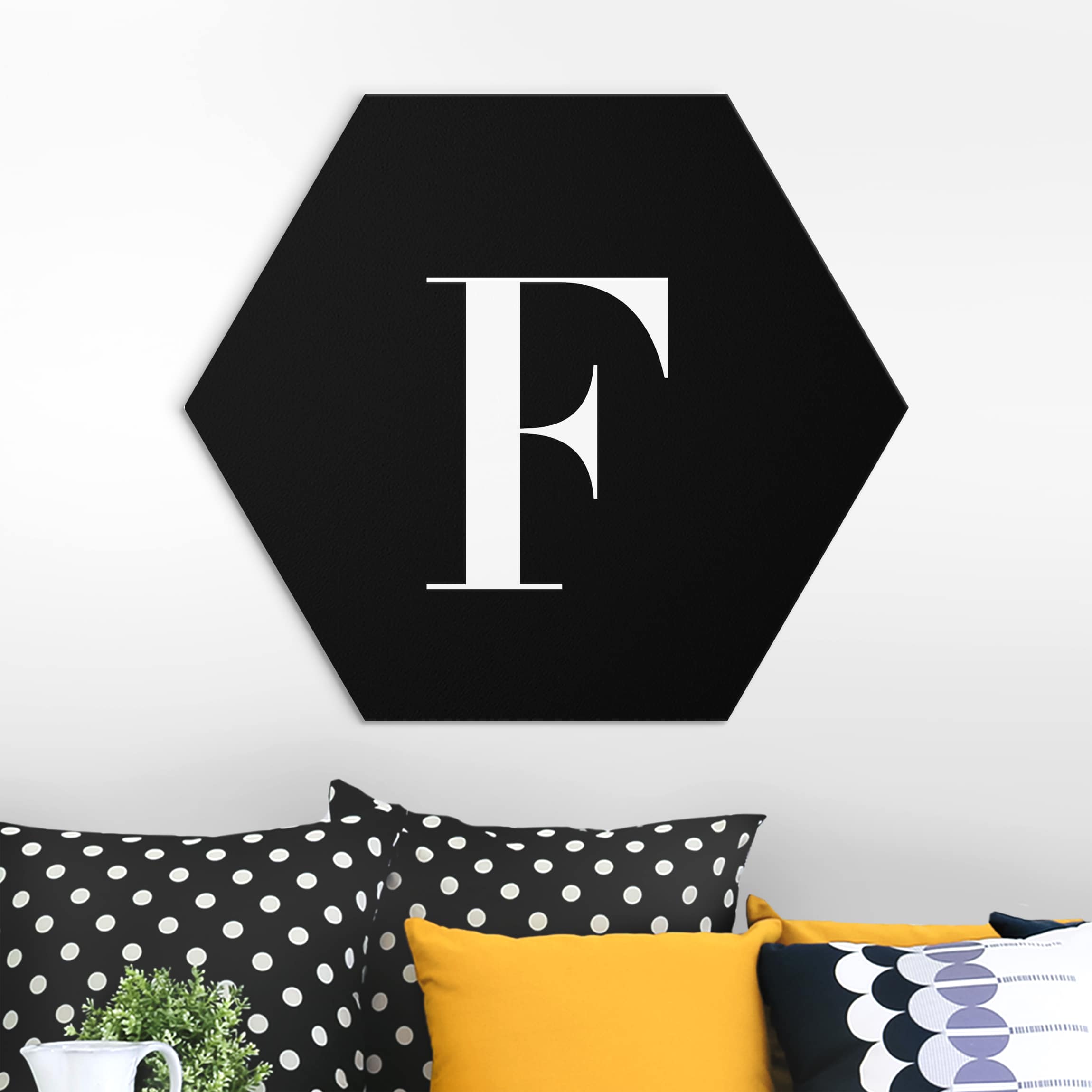 Hexagon-Alu-Dibond Bild Buchstabe Serif Schwarz F