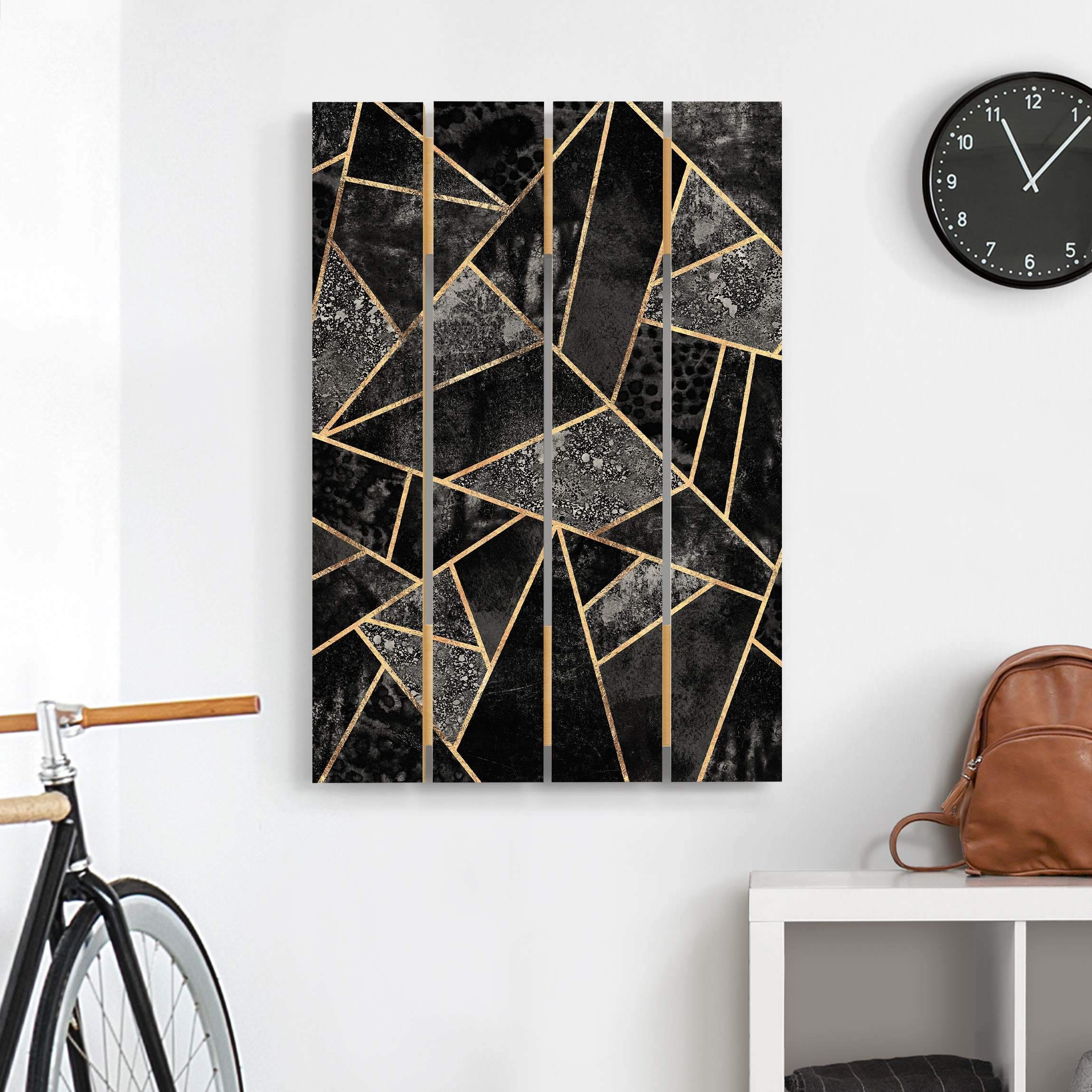 Holzbild Plankenoptik Graue Dreiecke Gold