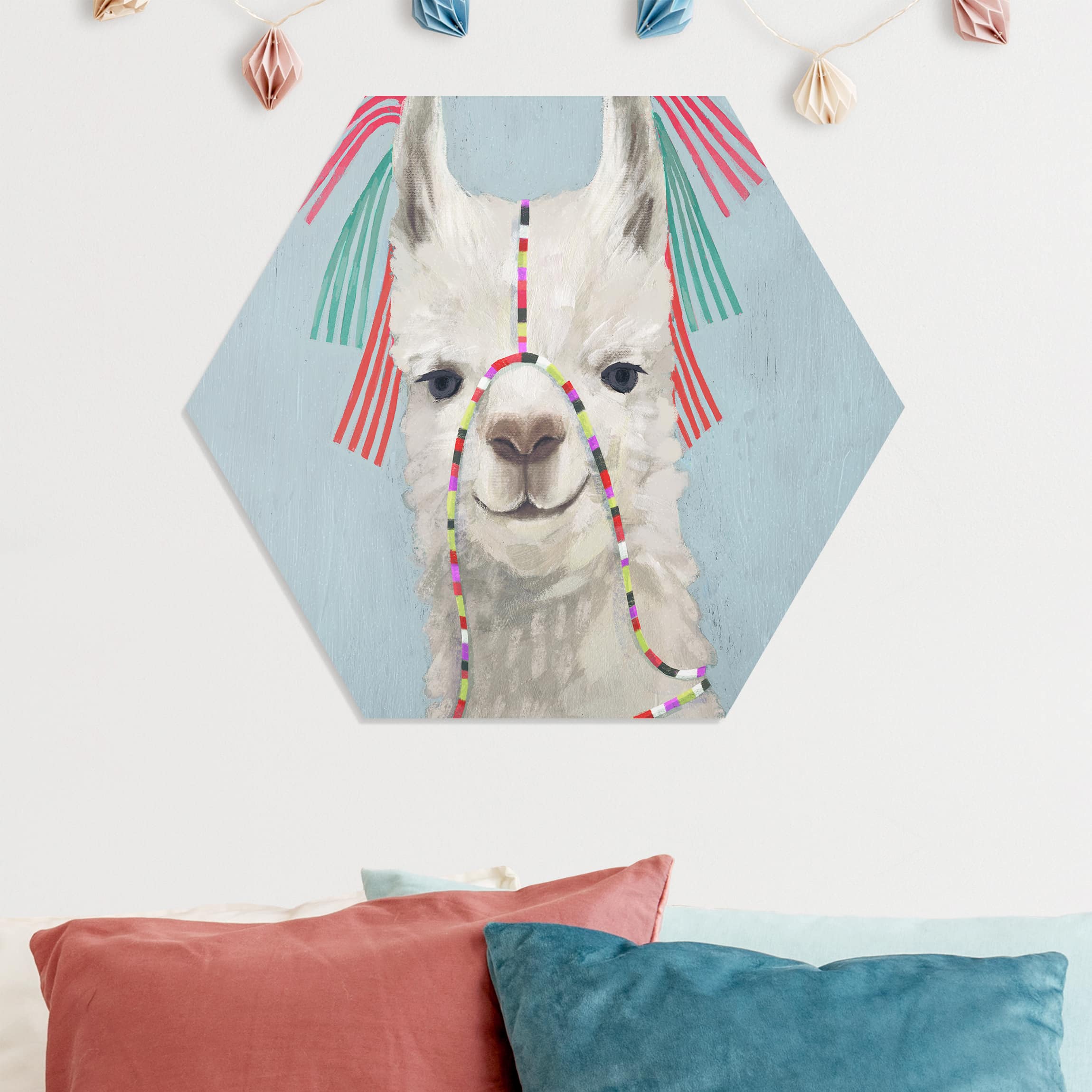 Hexagon-Forexbild Lama mit Schmuck II