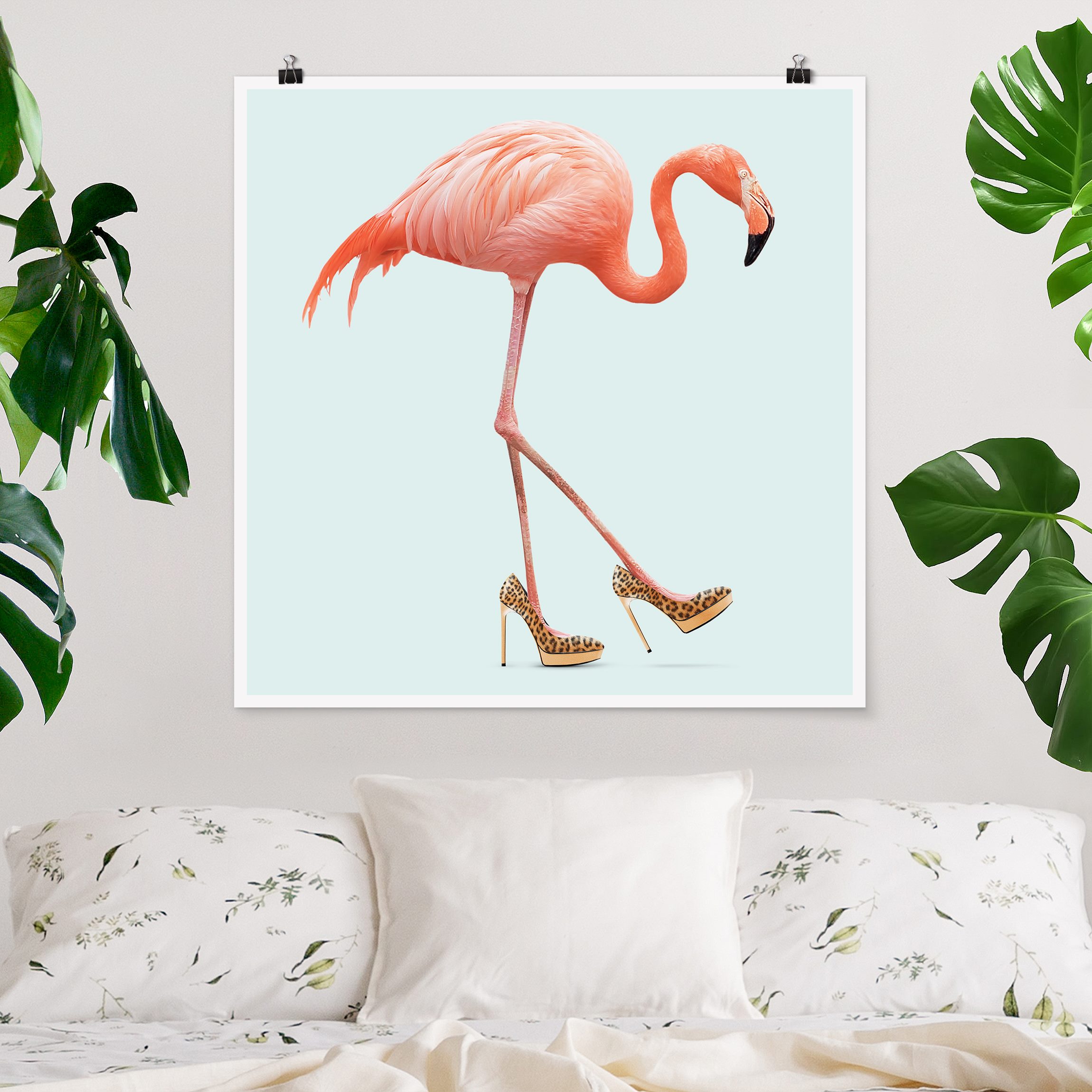 Poster - Quadrat Flamingo mit High Heels