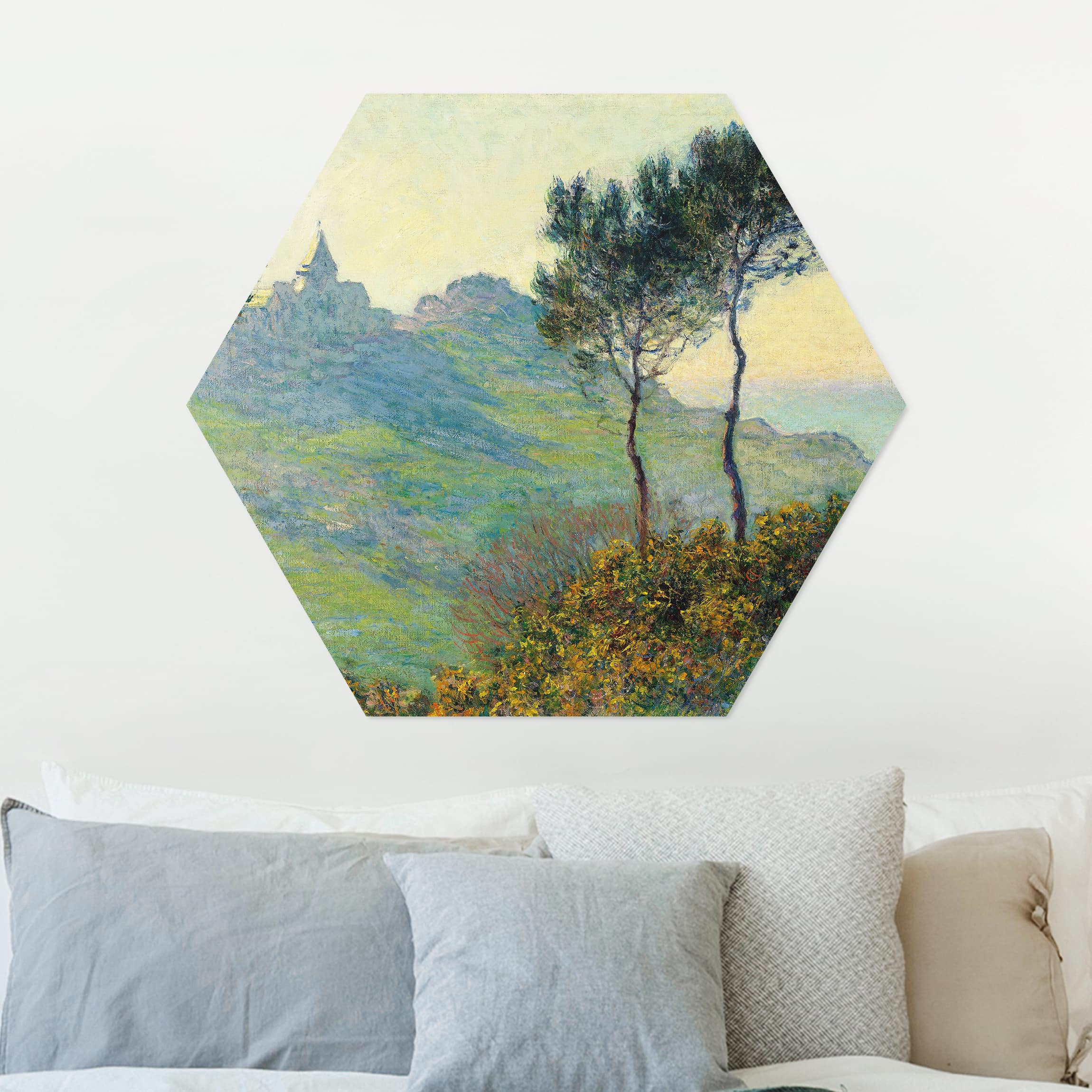 Hexagon-Alu-Dibond Bild Claude Monet - Varengeville Abendsonne
