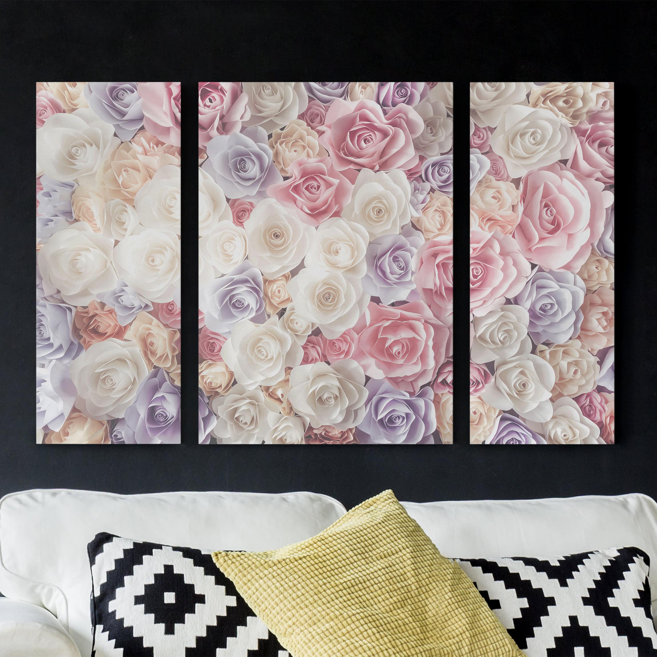 3-teiliges Leinwandbild - Querformat Pastell Paper Art Rosen