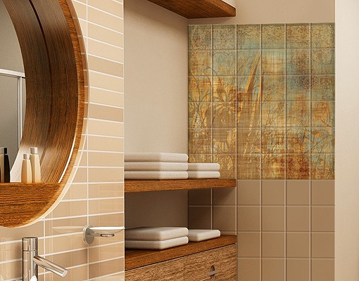 Fliesenbild - Quadrat Blumen unter Ornamentstruktur