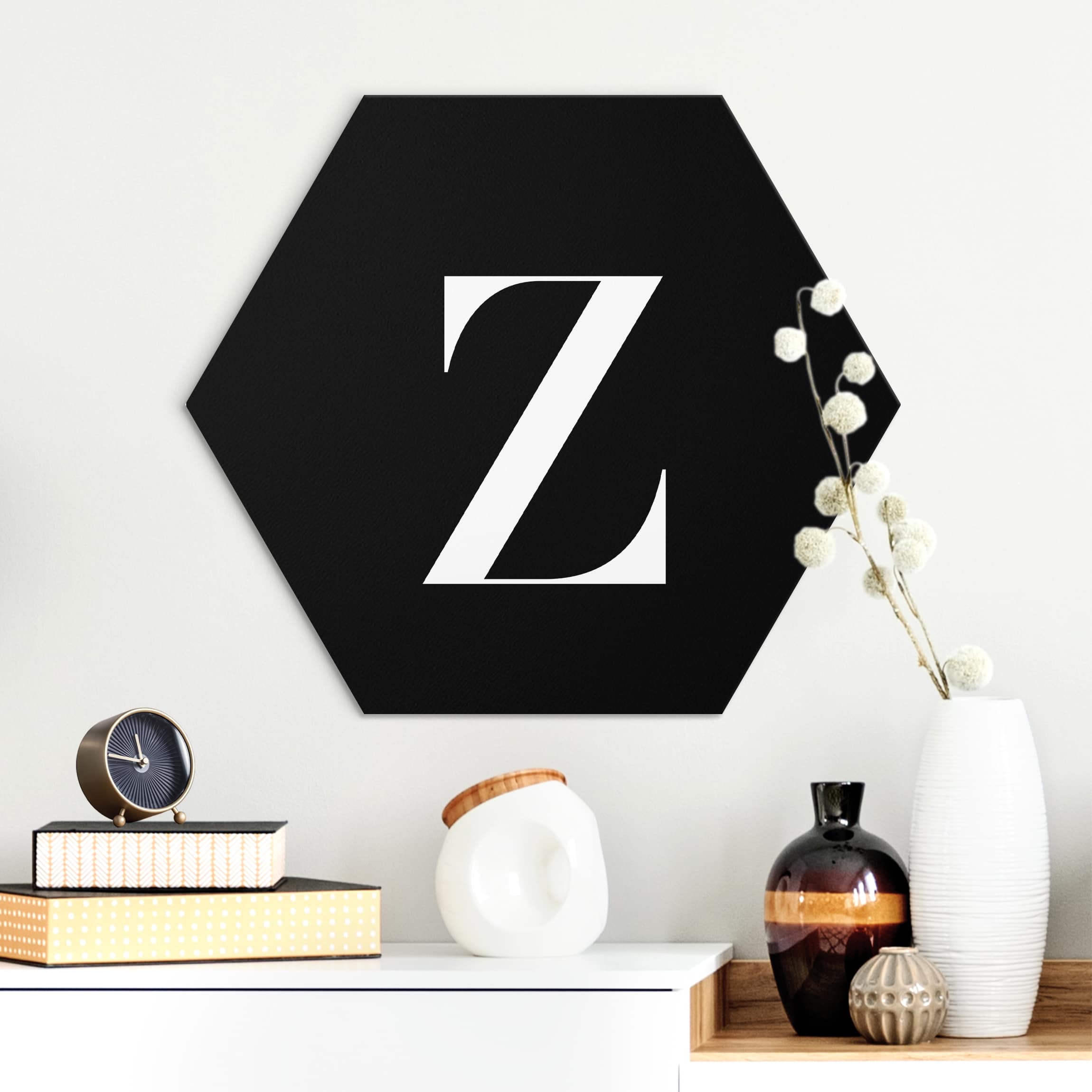 Hexagon-Alu-Dibond Bild Buchstabe Serif Schwarz Z