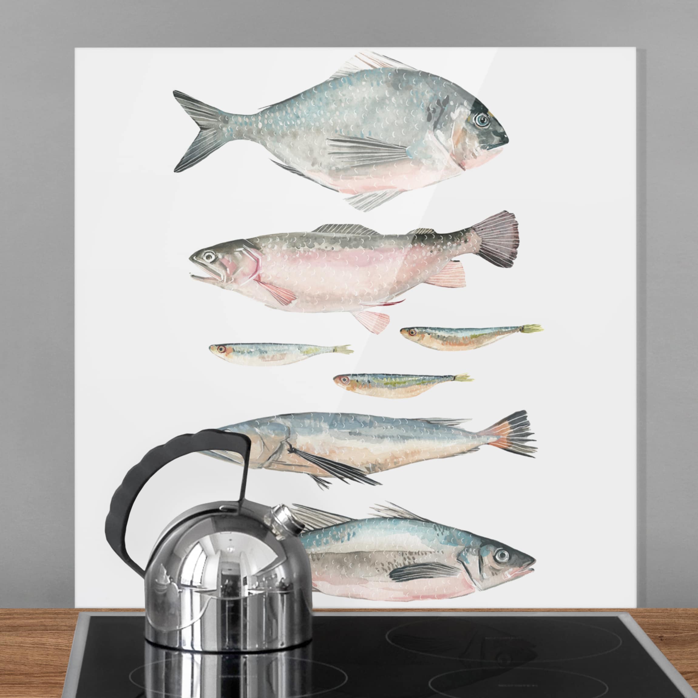 Glas Spritzschutz Sieben Fische in Aquarell II