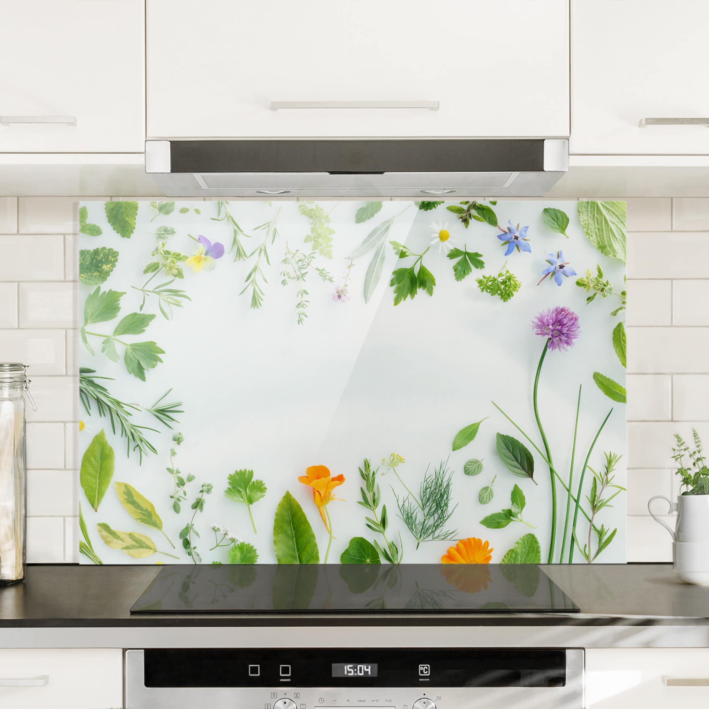 Glas Spritzschutz - Querformat 3:2 Kräuter und Blüten