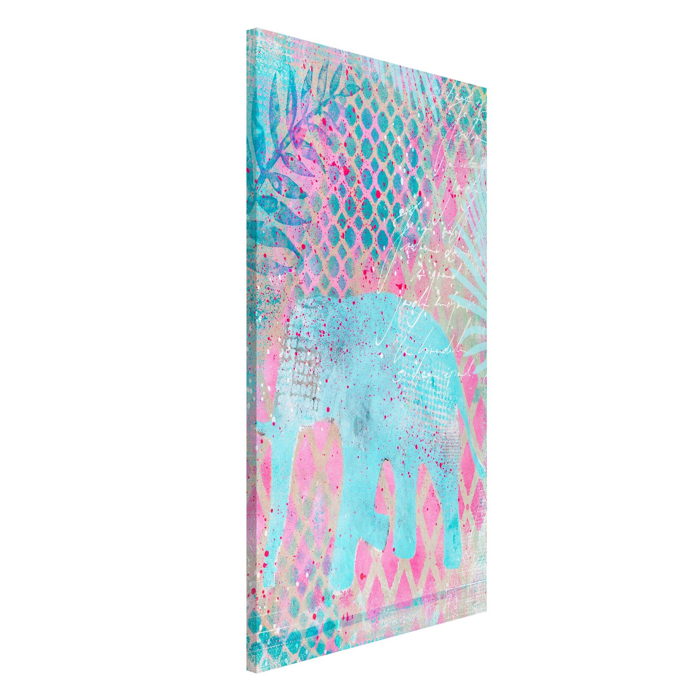 Magnettafel Bunte Collage - Elefant in Blau und Rosa