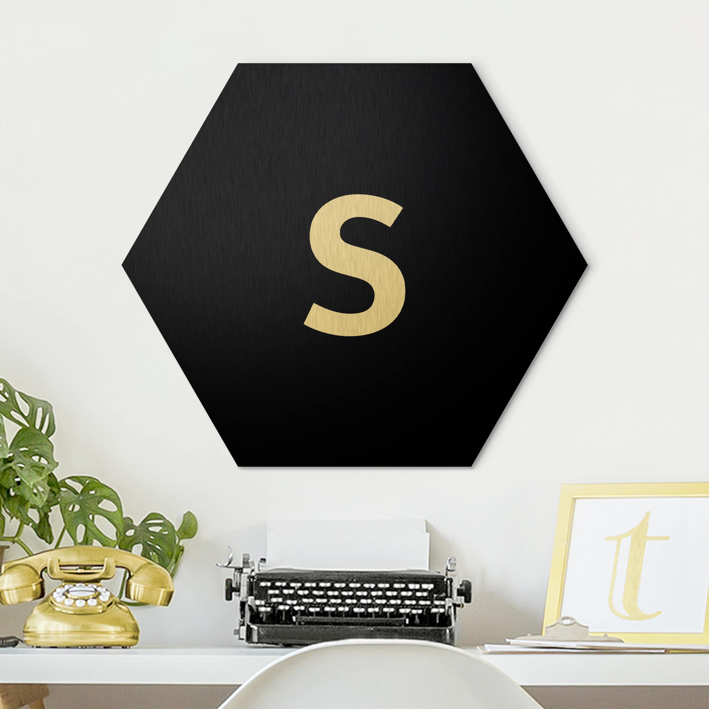 Hexagon-Alu-Dibond Bild Buchstabe Schwarz S