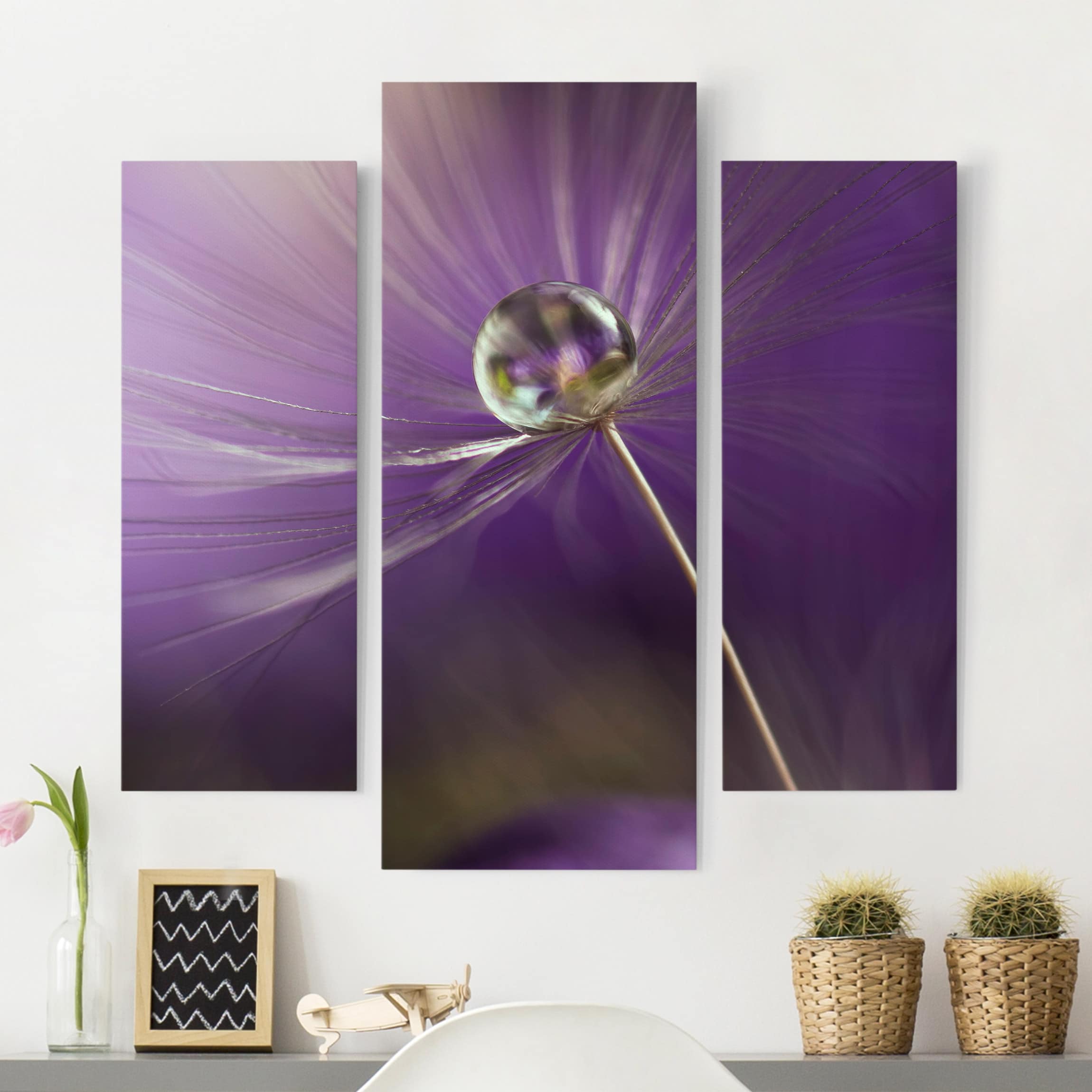 3-teiliges Leinwandbild Blumen Pusteblume in Violett
