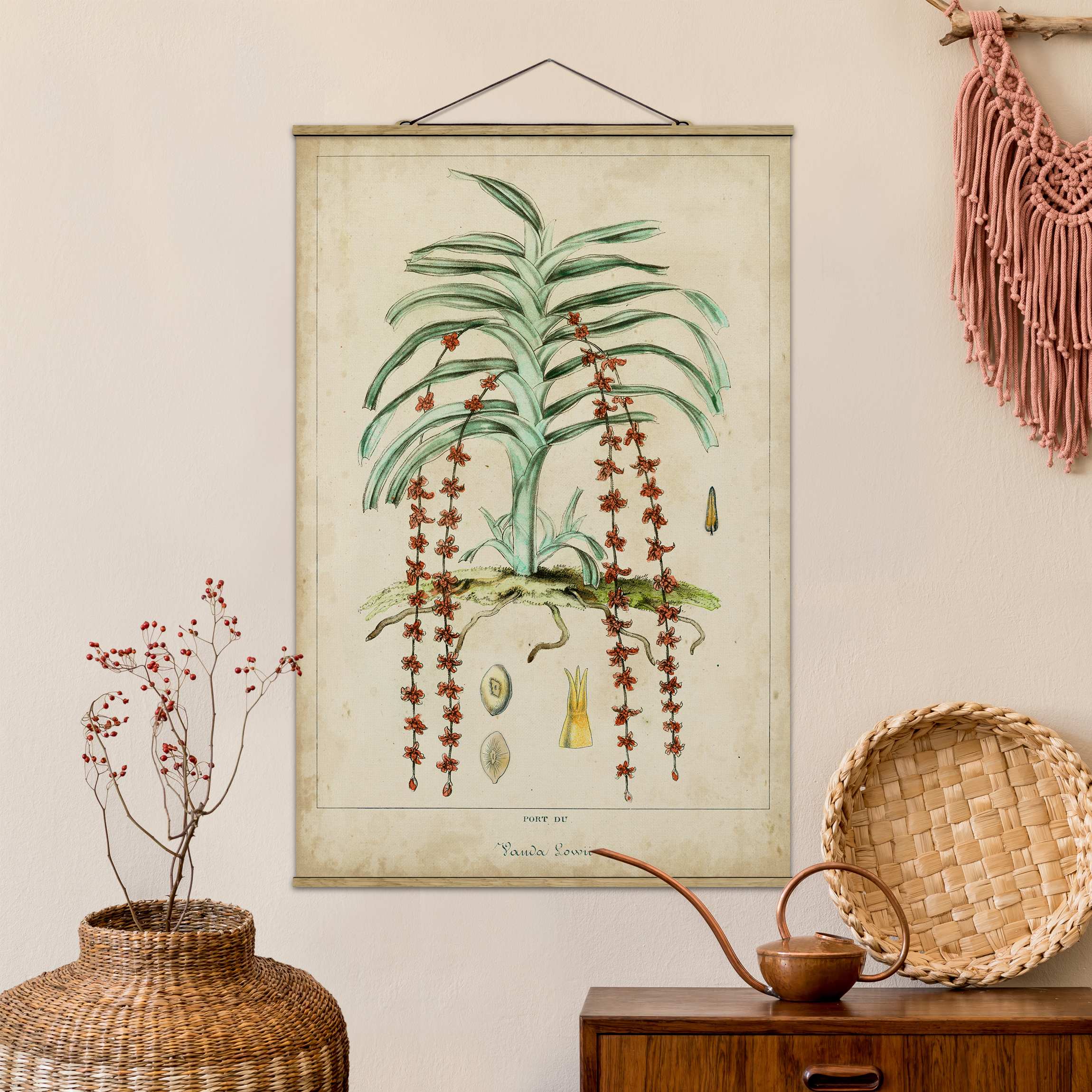 Stoffbild mit Posterleisten Vintage Lehrtafel Exotische Palmen IV