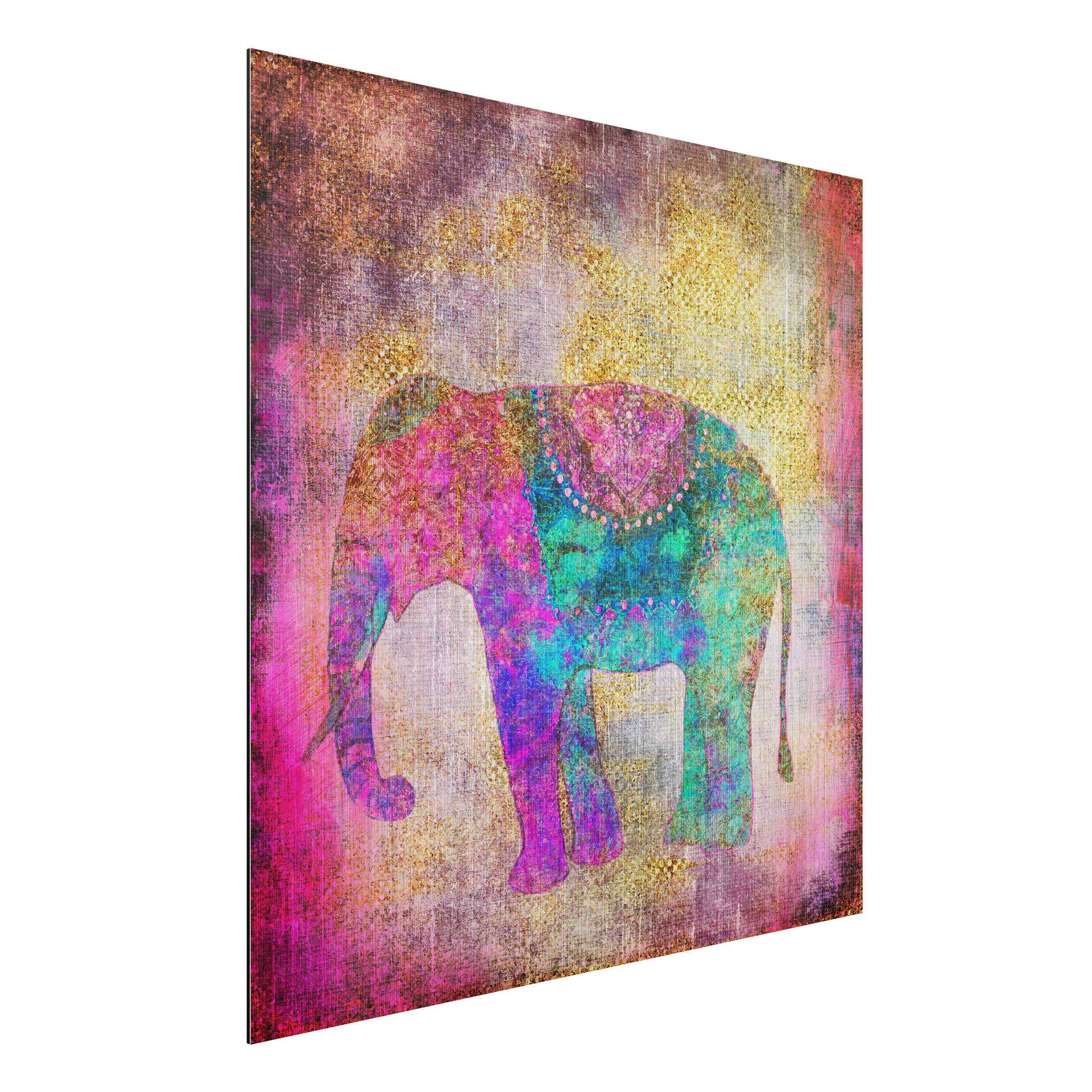 Alu-Dibond Bild Bunte Collage - Indischer Elefant