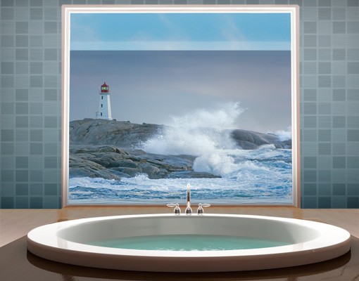 Fensterfolie Sturmwellen am Leuchtturm