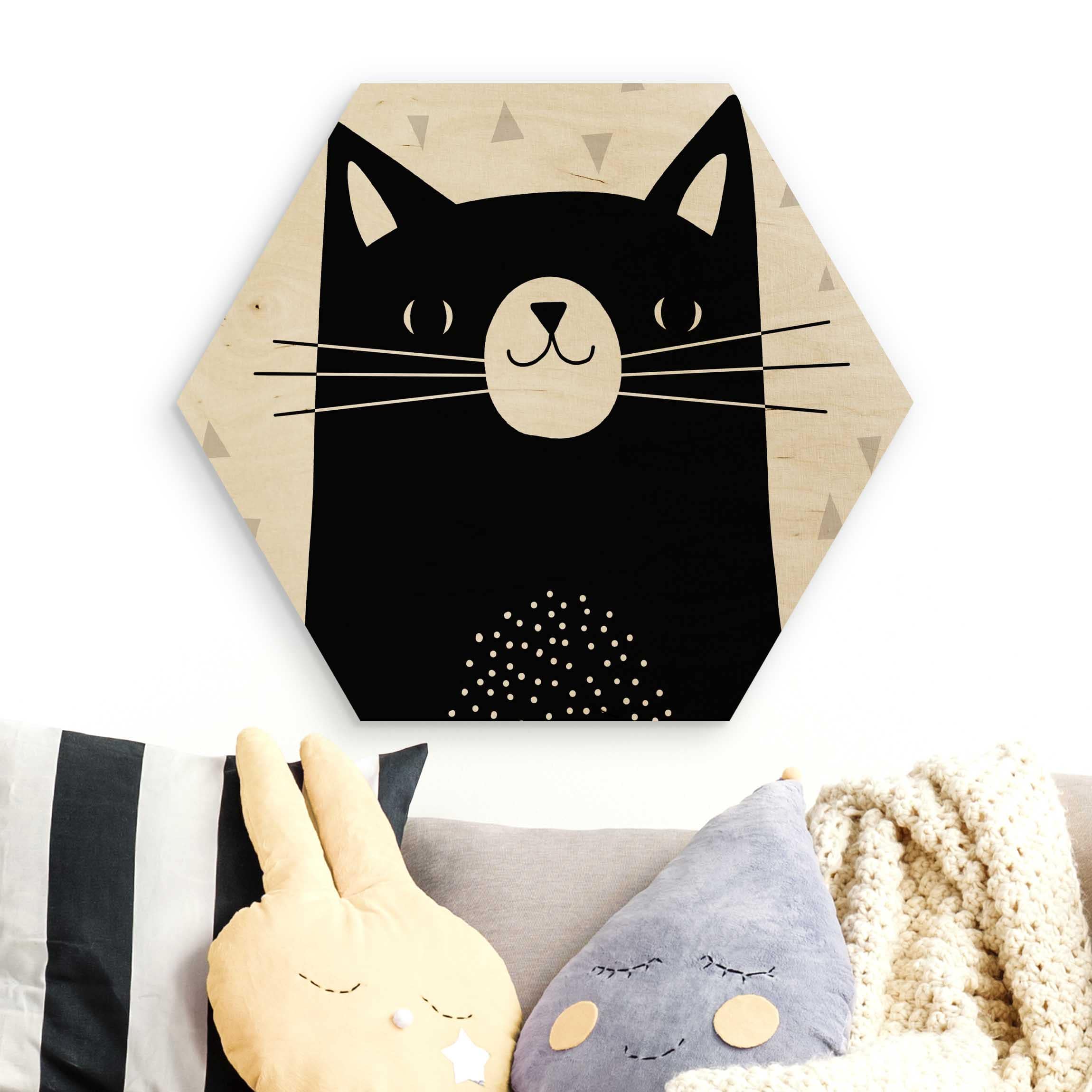 Hexagon-Holzbild Tierpark mit Mustern - Katze