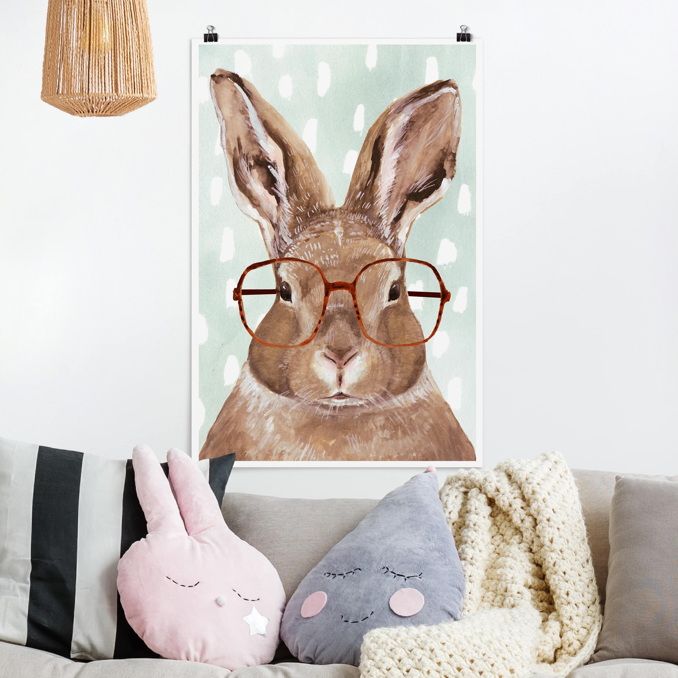 Poster - Hochformat Bebrillte Tiere - Hase