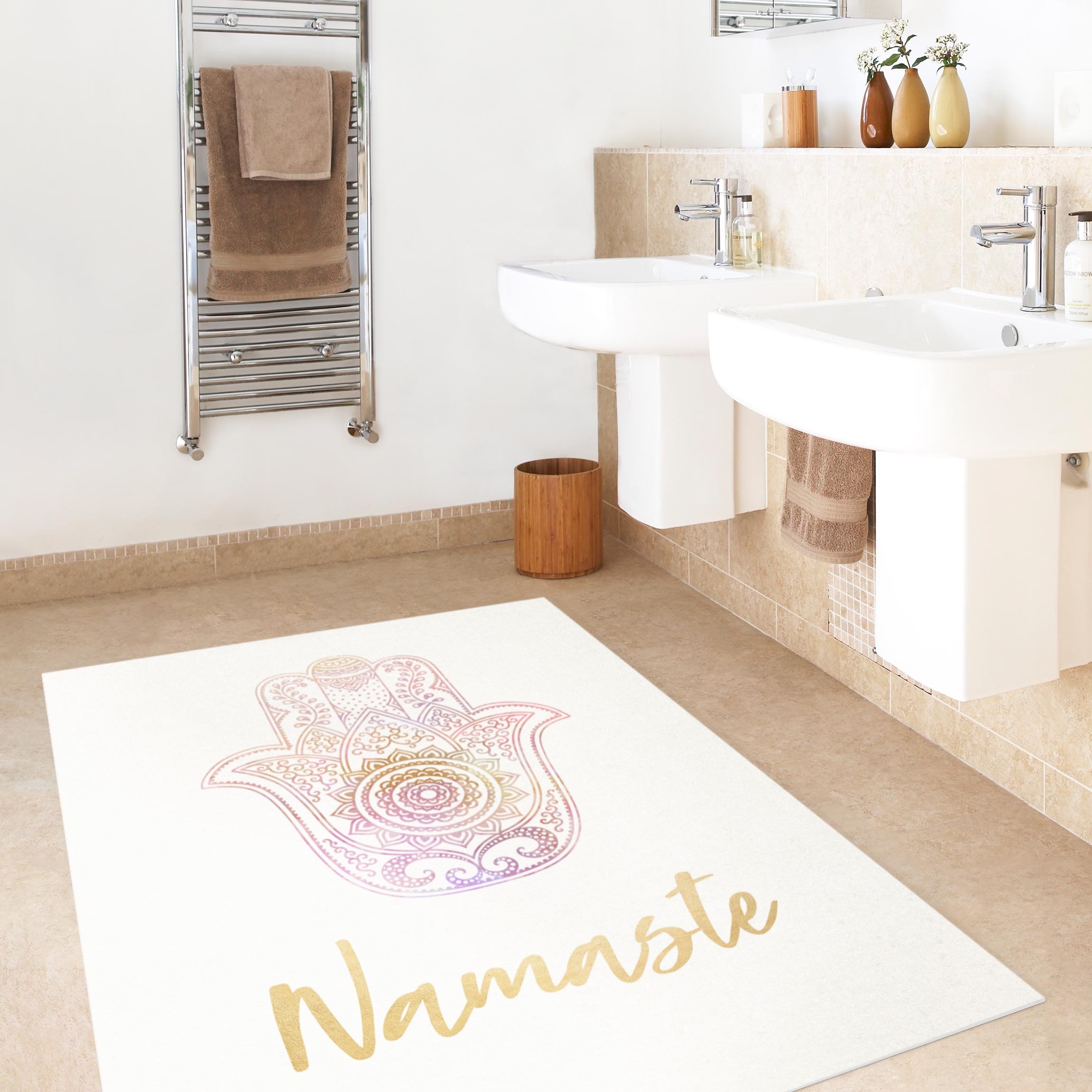 Vinylteppich Hamsa Hand Illustration Namaste gold rosa