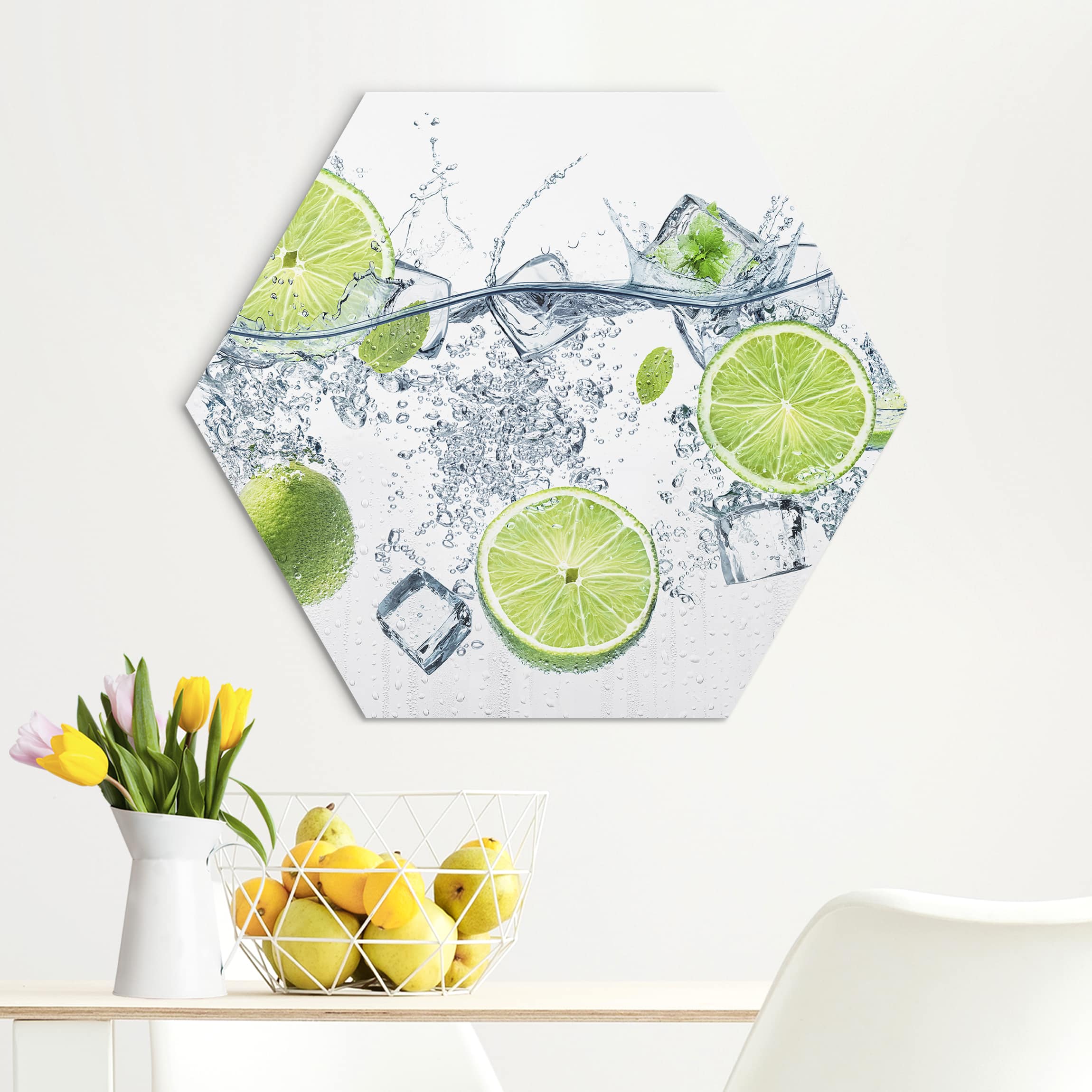 Hexagon-Alu-Dibond Bild Erfrischende Limette