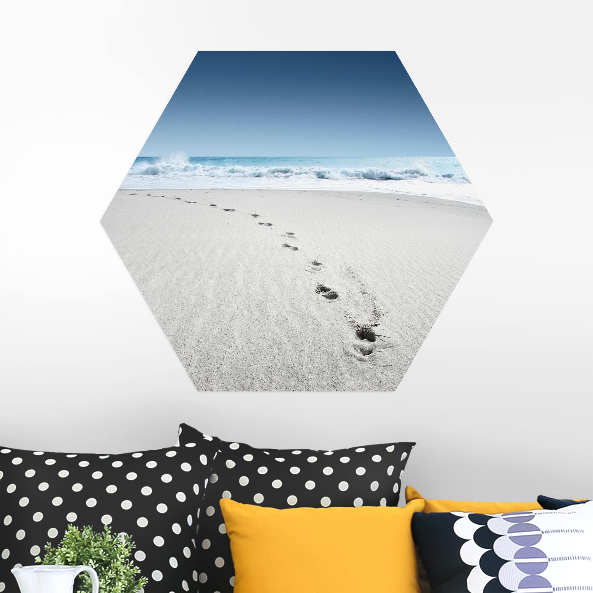 Hexagon-Alu-Dibond Bild Spuren im Sand