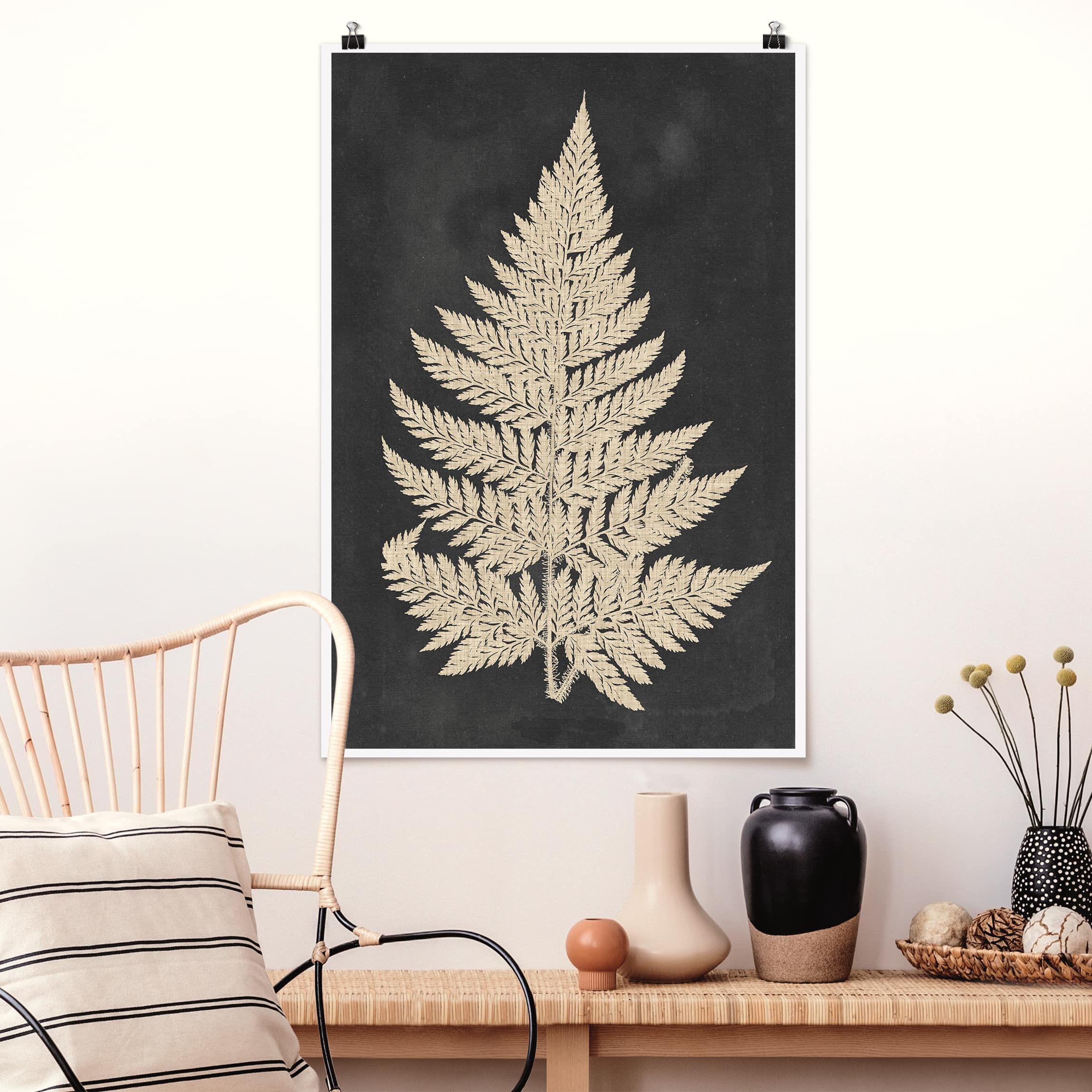 Poster - Hochformat Farn mit Leinenstruktur I