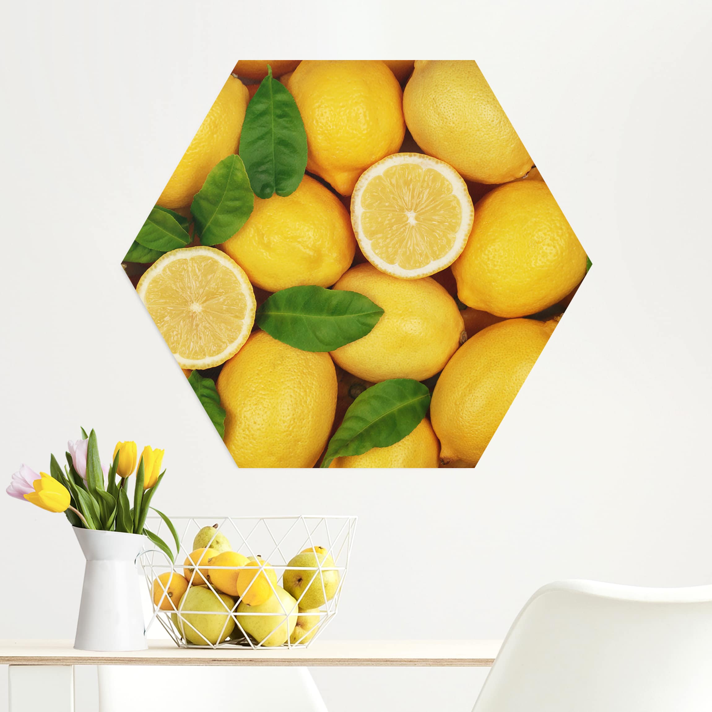 Hexagon-Alu-Dibond Bild Saftige Zitronen