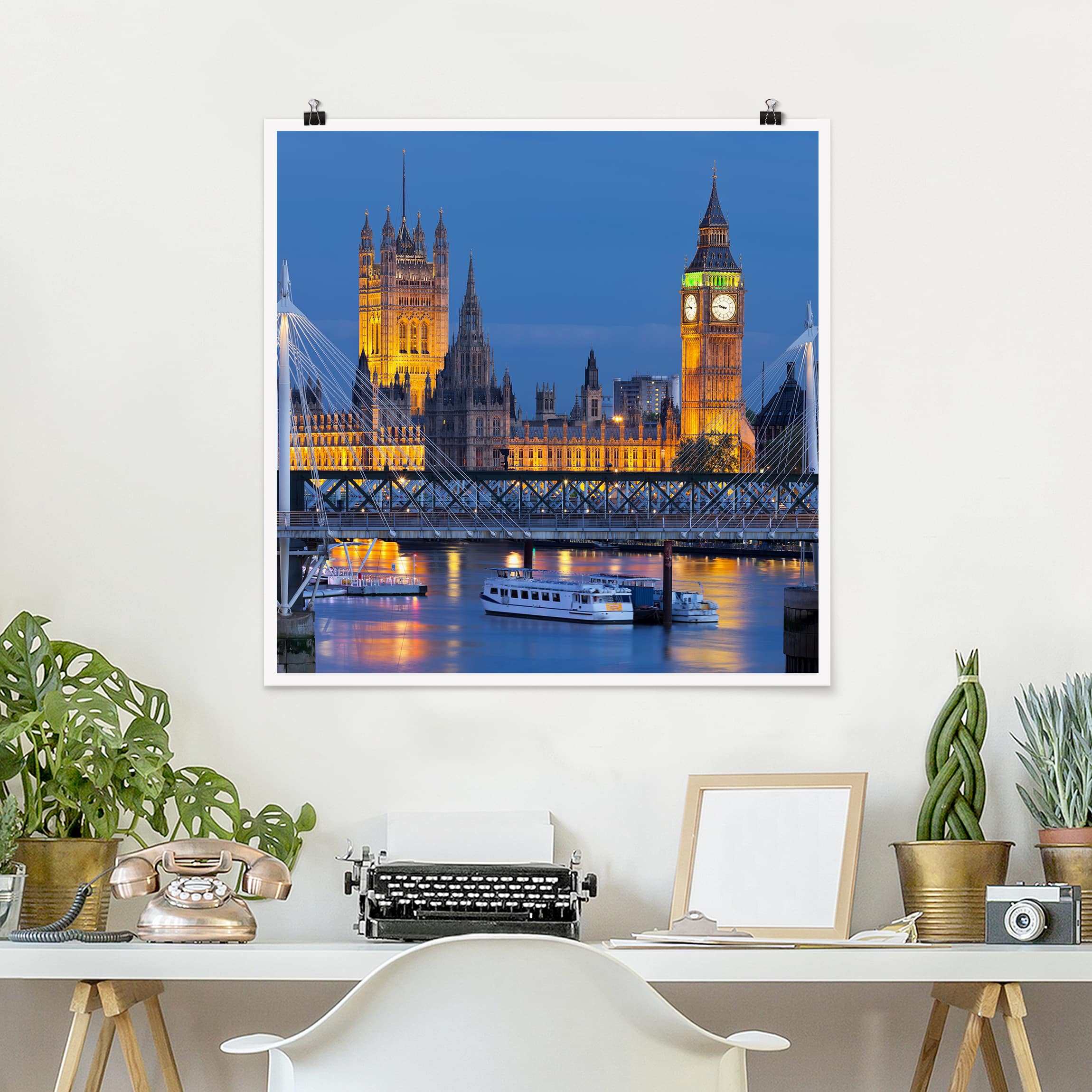 Poster Big Ben und Westminster Palace in London bei Nacht