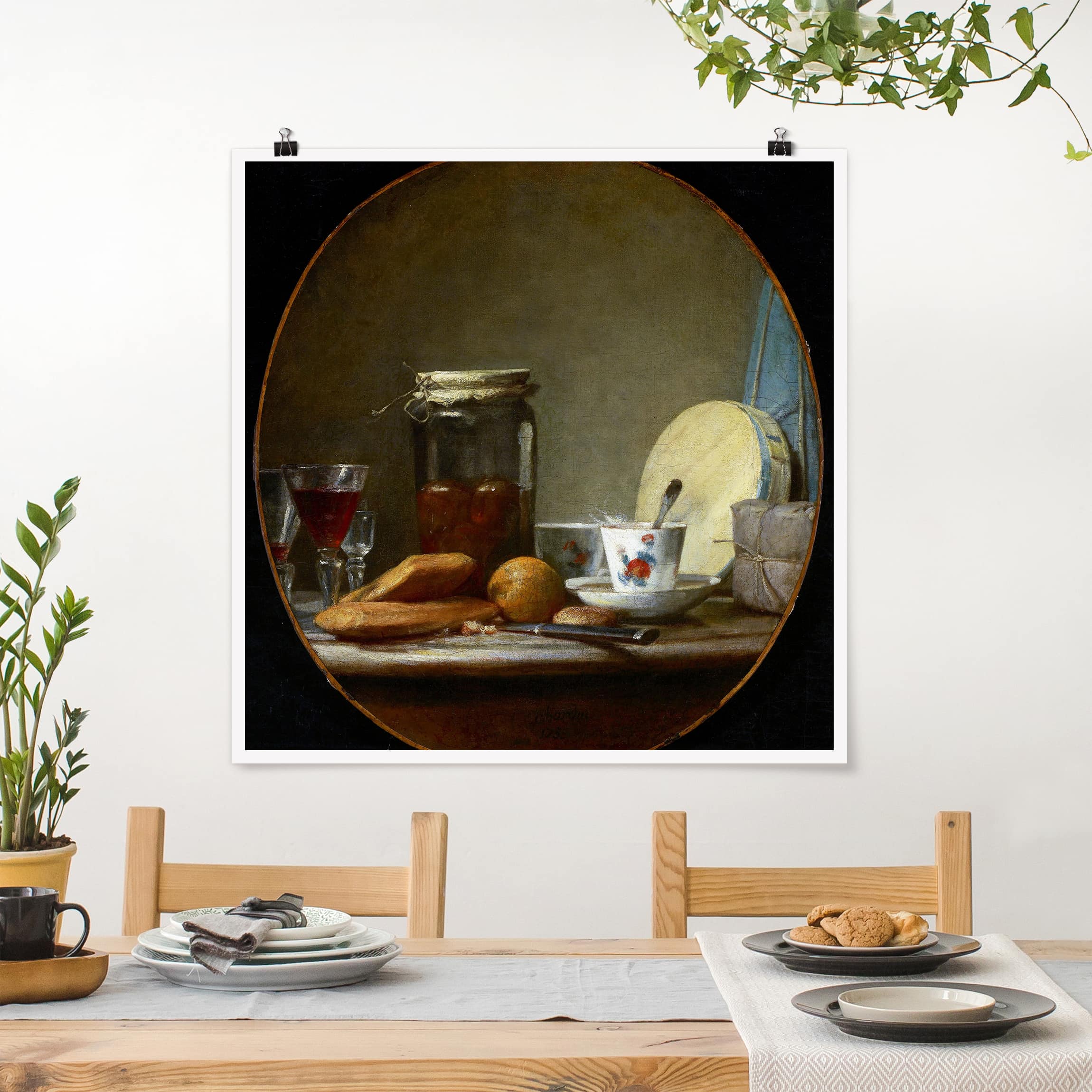 Poster - Quadrat Jean-Baptiste Siméon Chardin - Glas mit Aprikosen