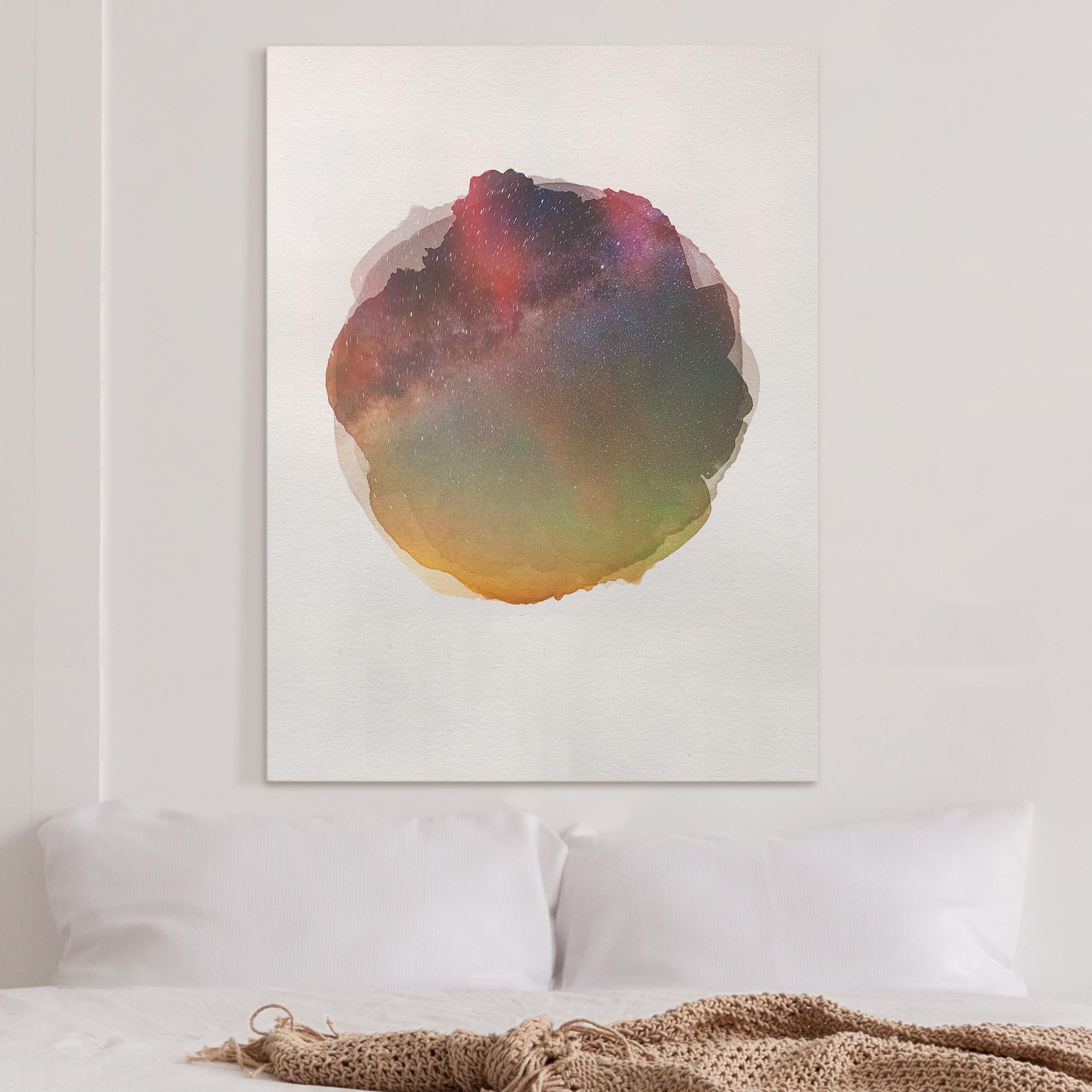 Leinwandbild - Hochformat Wasserfarben - Sternenhimmel über dem Meer