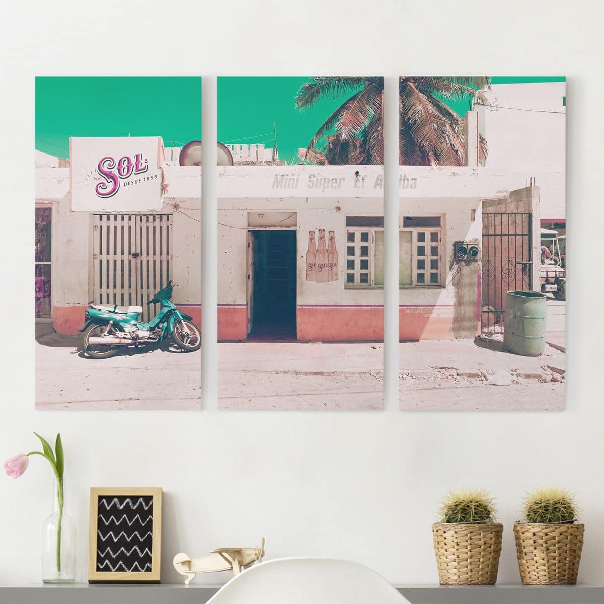 3-teiliges Leinwandbild - Querformat Mini Supermarkt Vintage