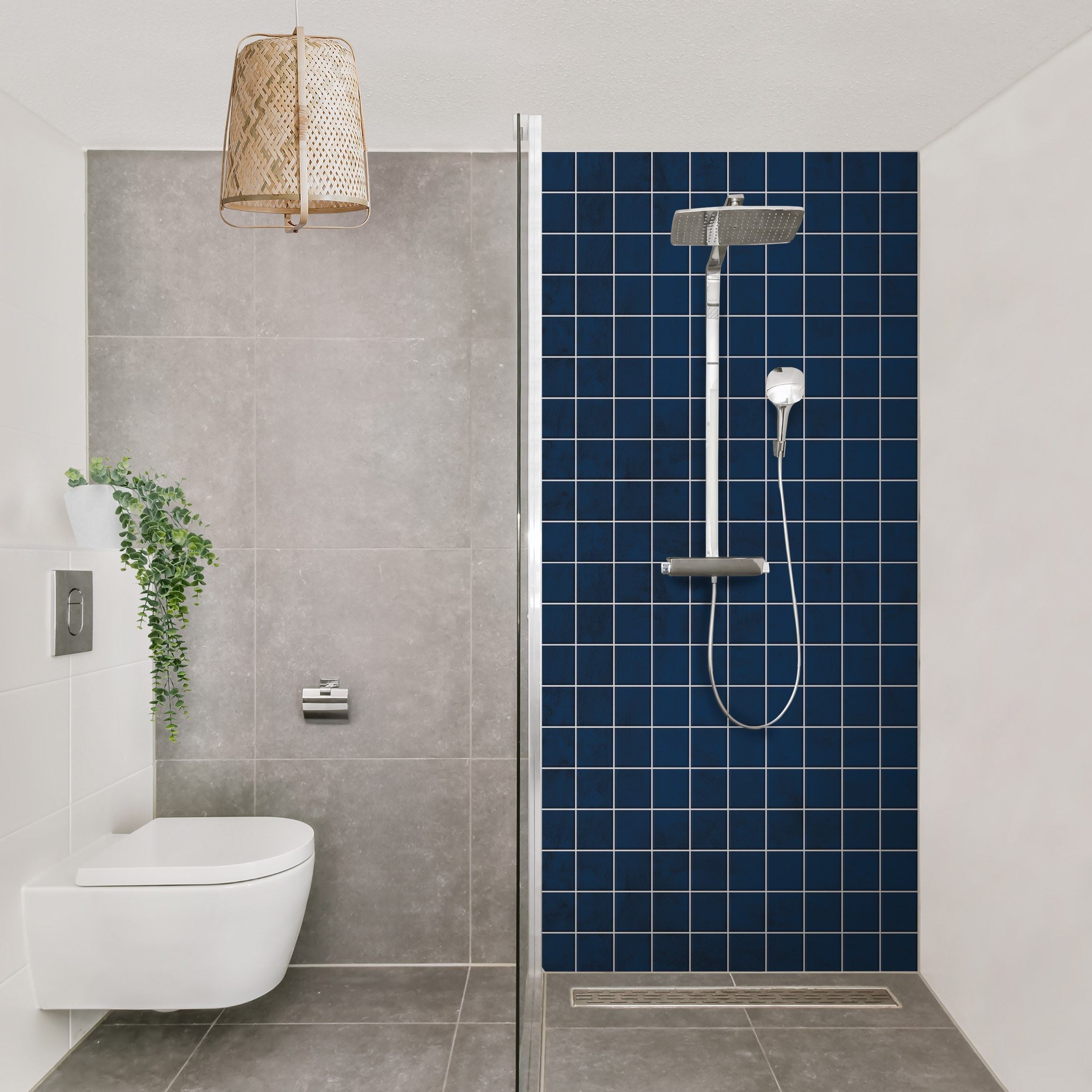 Duschrückwand Mosaik Beton Fliesen - Blau