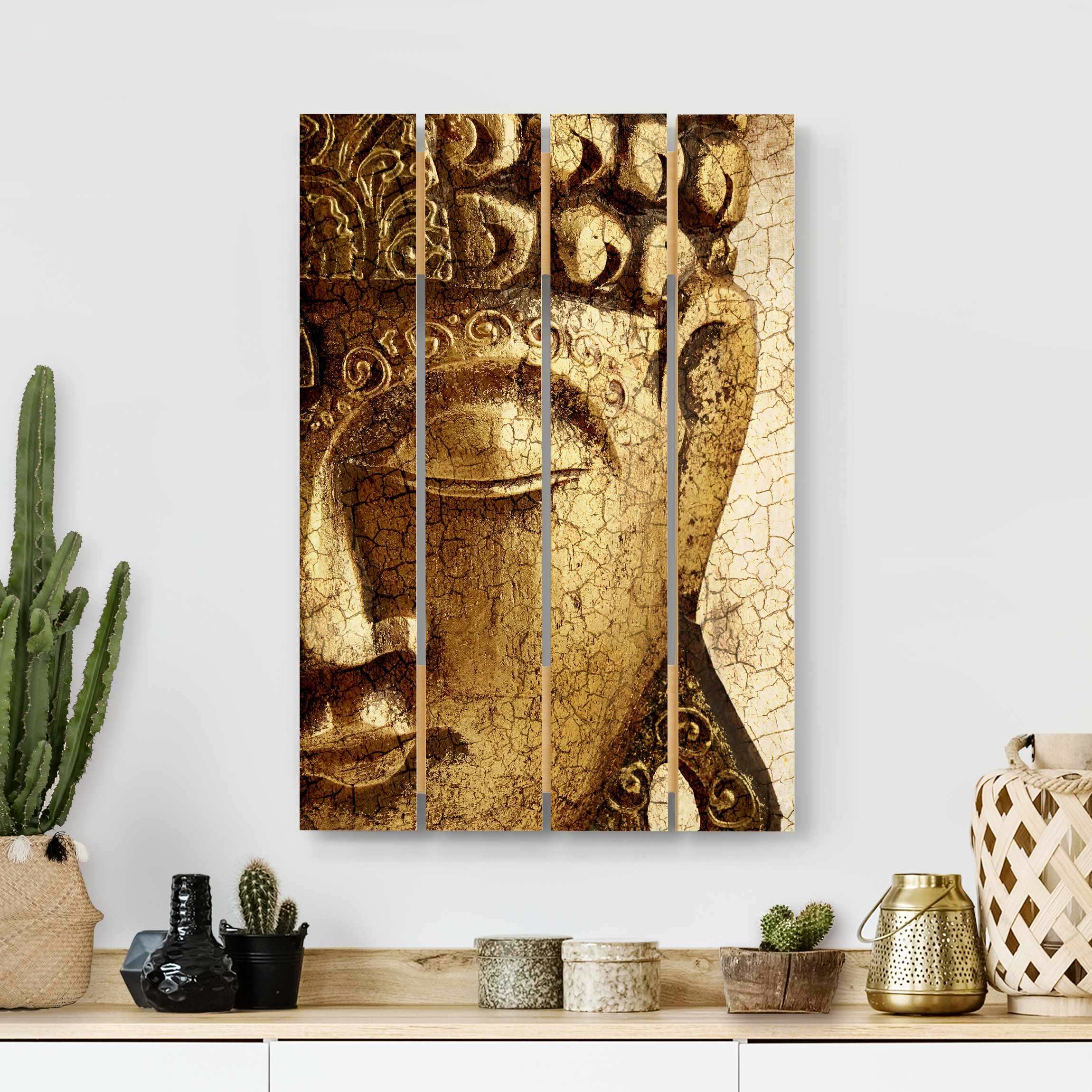 Holzbild Plankenoptik - Hochformat Vintage Buddha