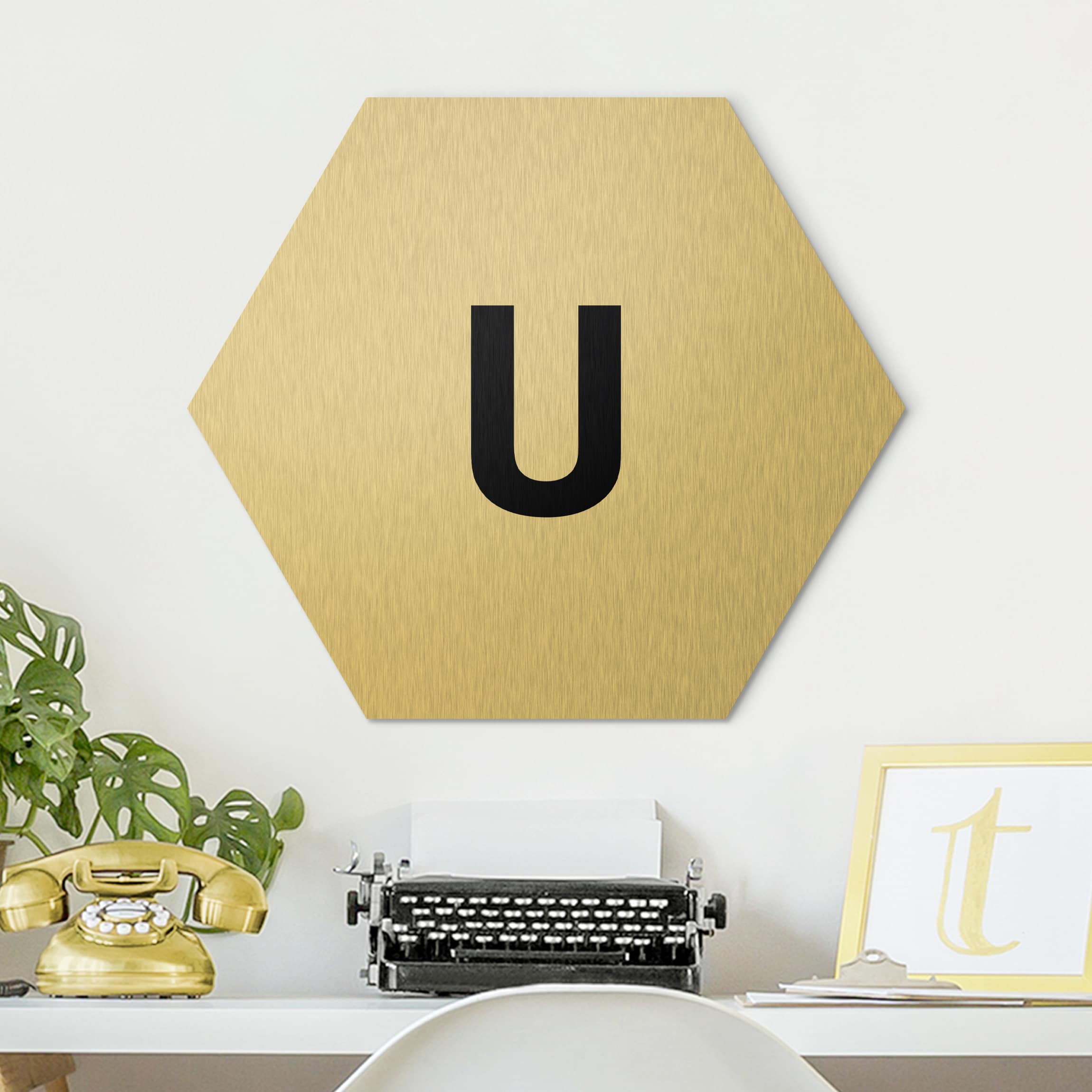 Hexagon-Alu-Dibond Bild Buchstabe Weiß U