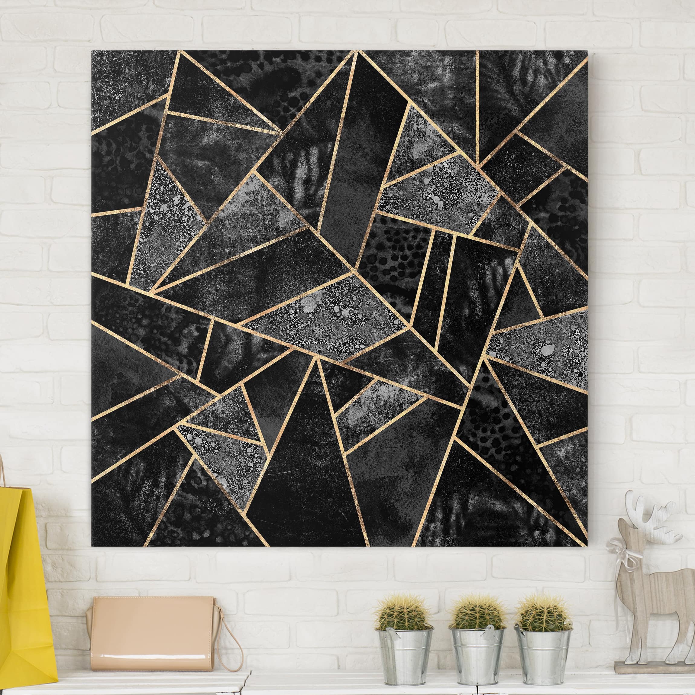 Leinwandbild - Quadrat Graue Dreiecke Gold