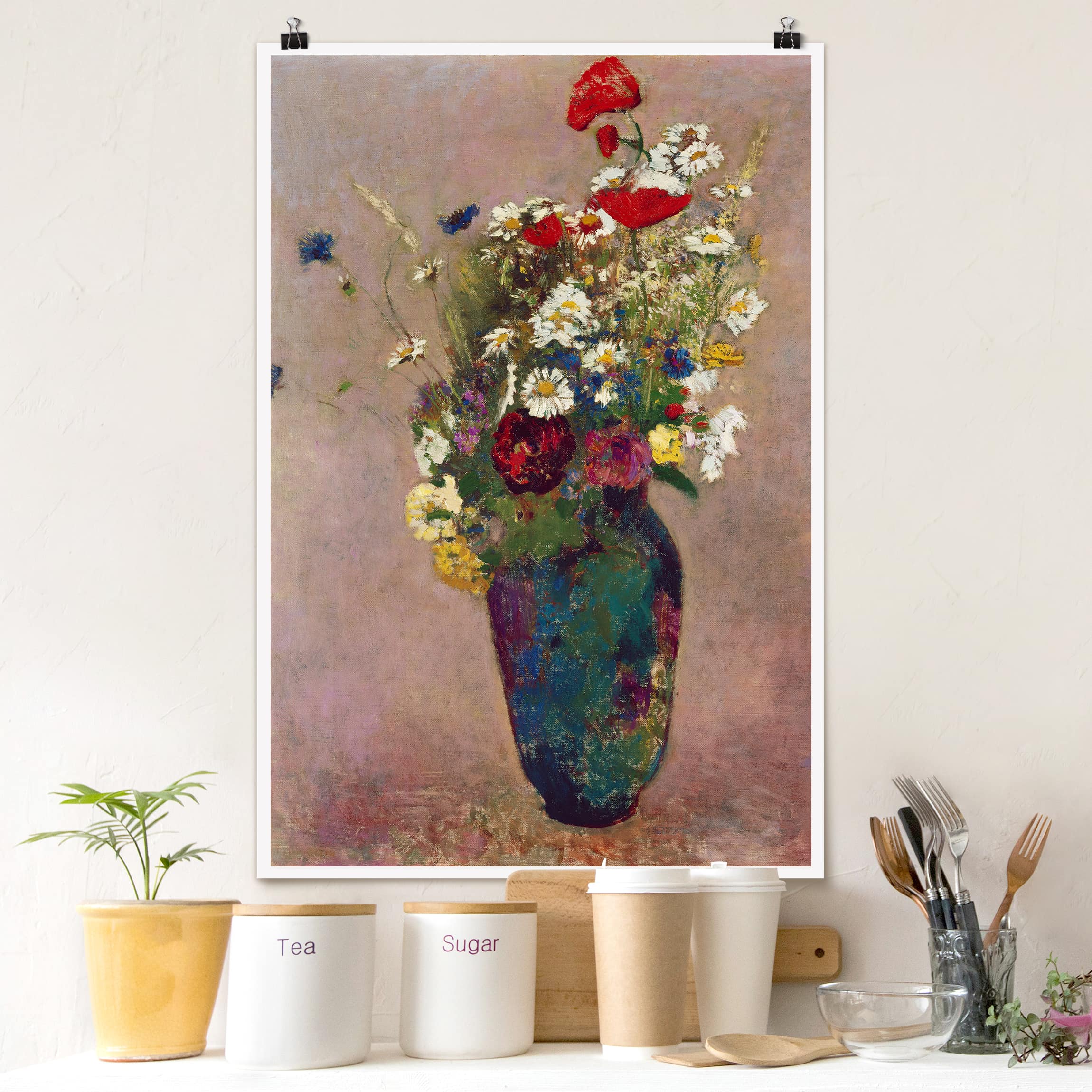 Poster - Hochformat Odilon Redon - Blumenvase mit Mohn