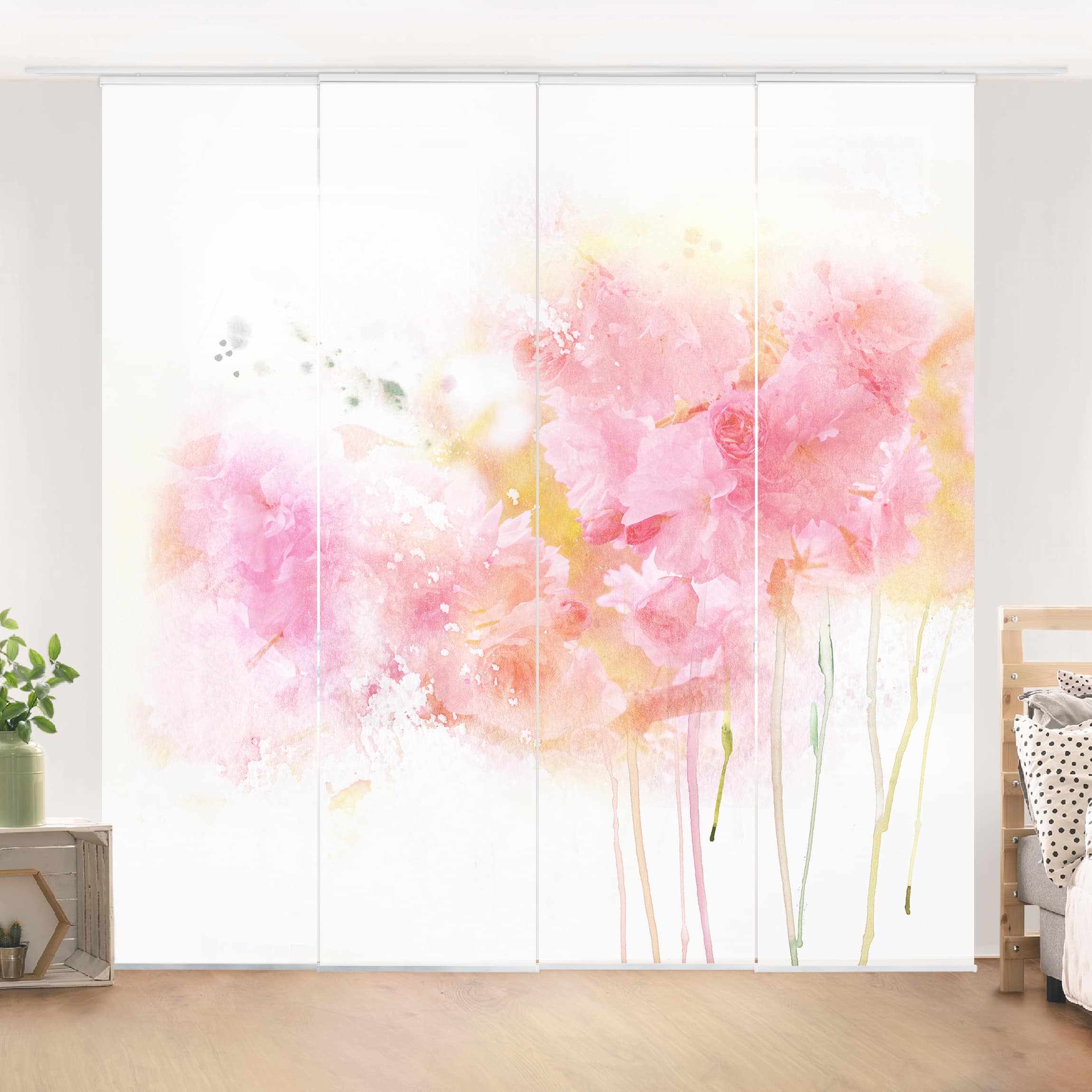 Schiebegardine Set Aquarell Blumen Pfingstrosen
