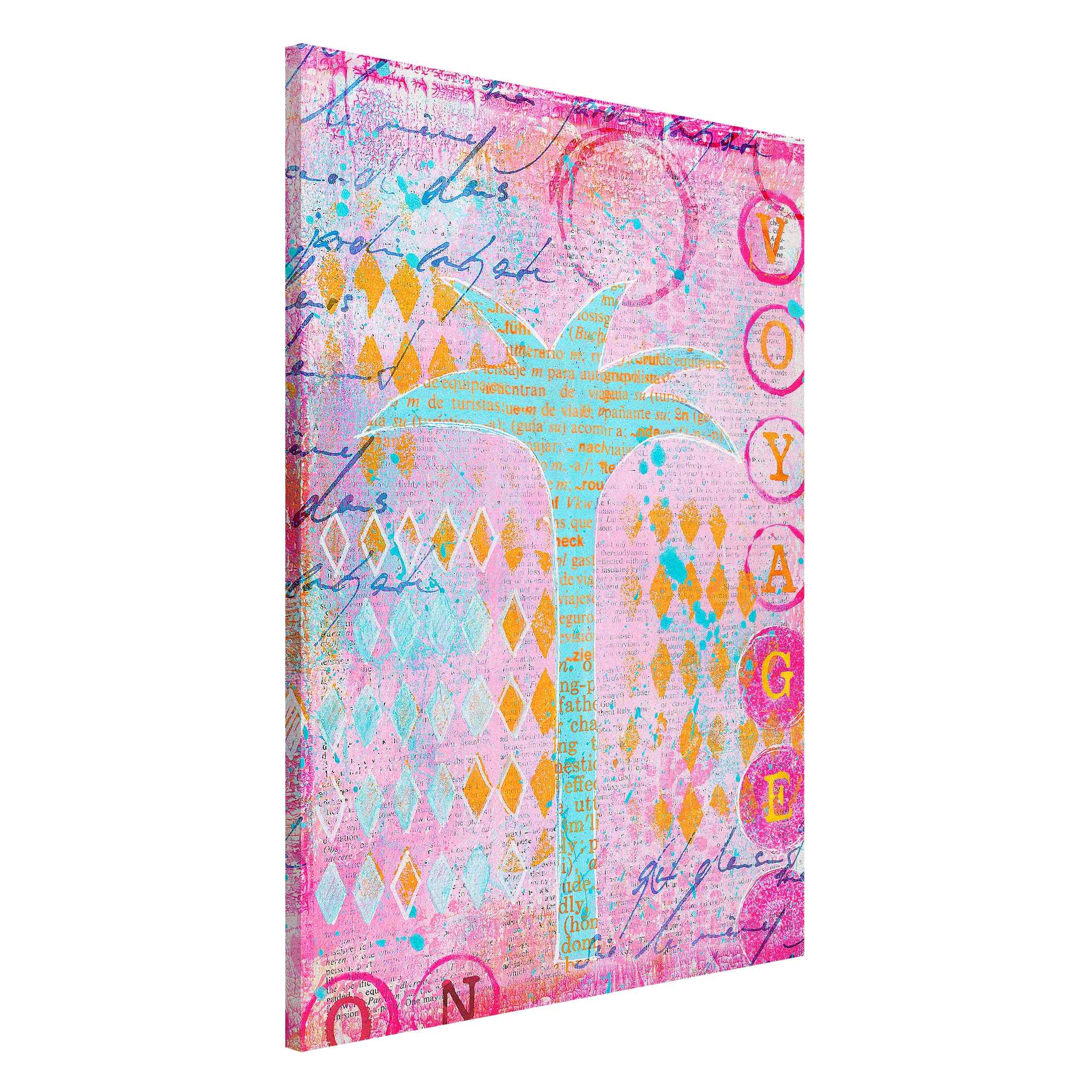 Magnettafel - Hochformat 2:3 Bunte Collage - Bon Voyage mit Palme