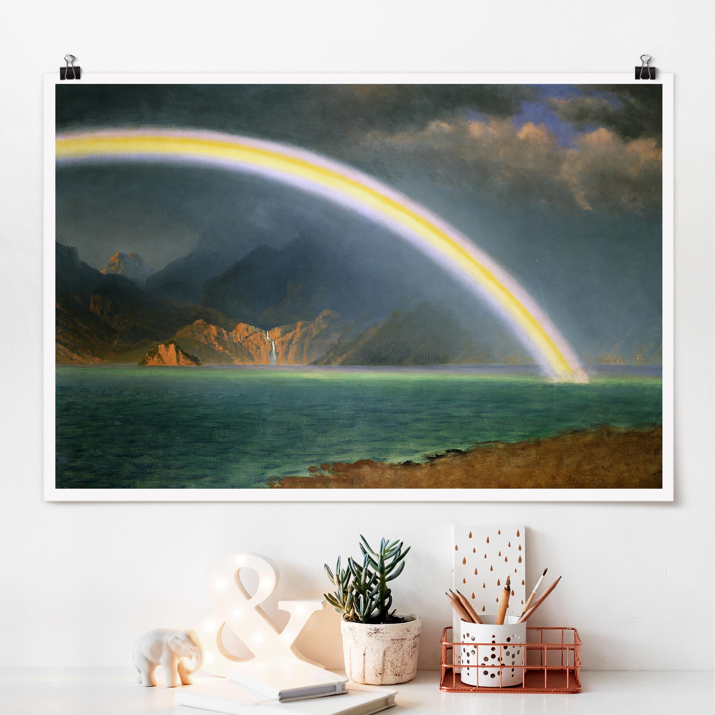 Poster - Querformat Albert Bierstadt - Regenbogen über Jenny Lake