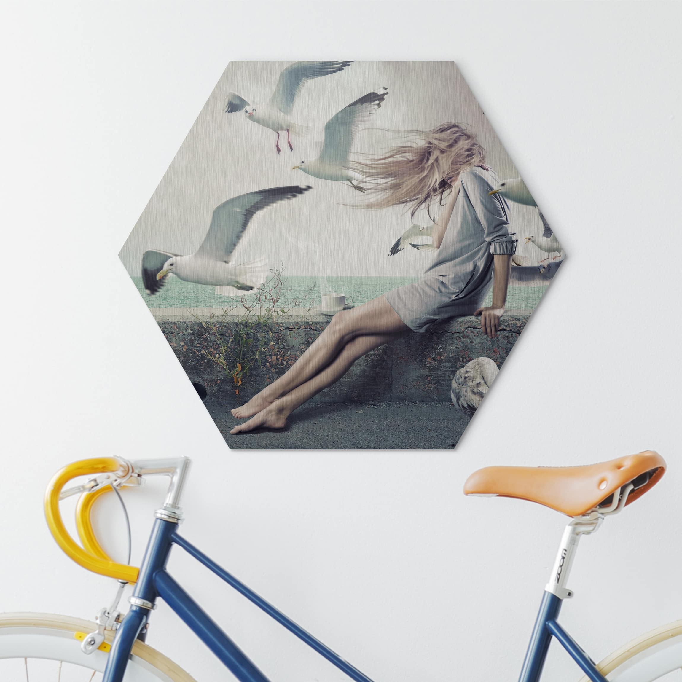 Hexagon-Alu-Dibond Bild Kaffee am Meer