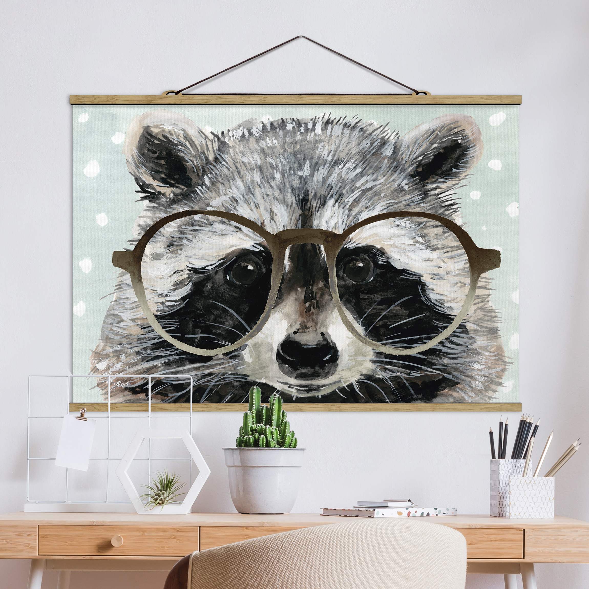 Stoffbild - Querformat Bebrillte Tiere - Waschbär
