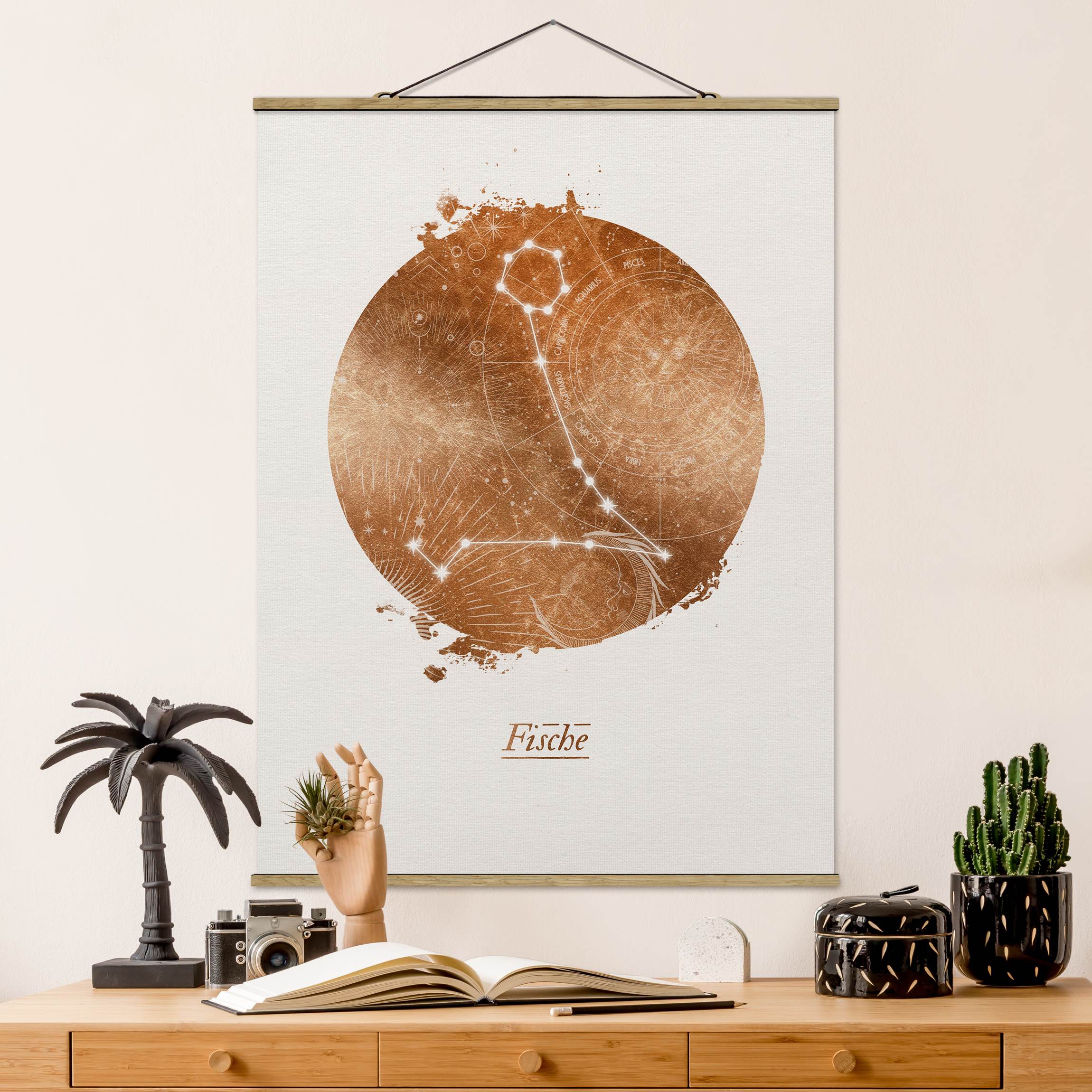 Stoffbild - Hochformat Sternzeichen Fische Gold