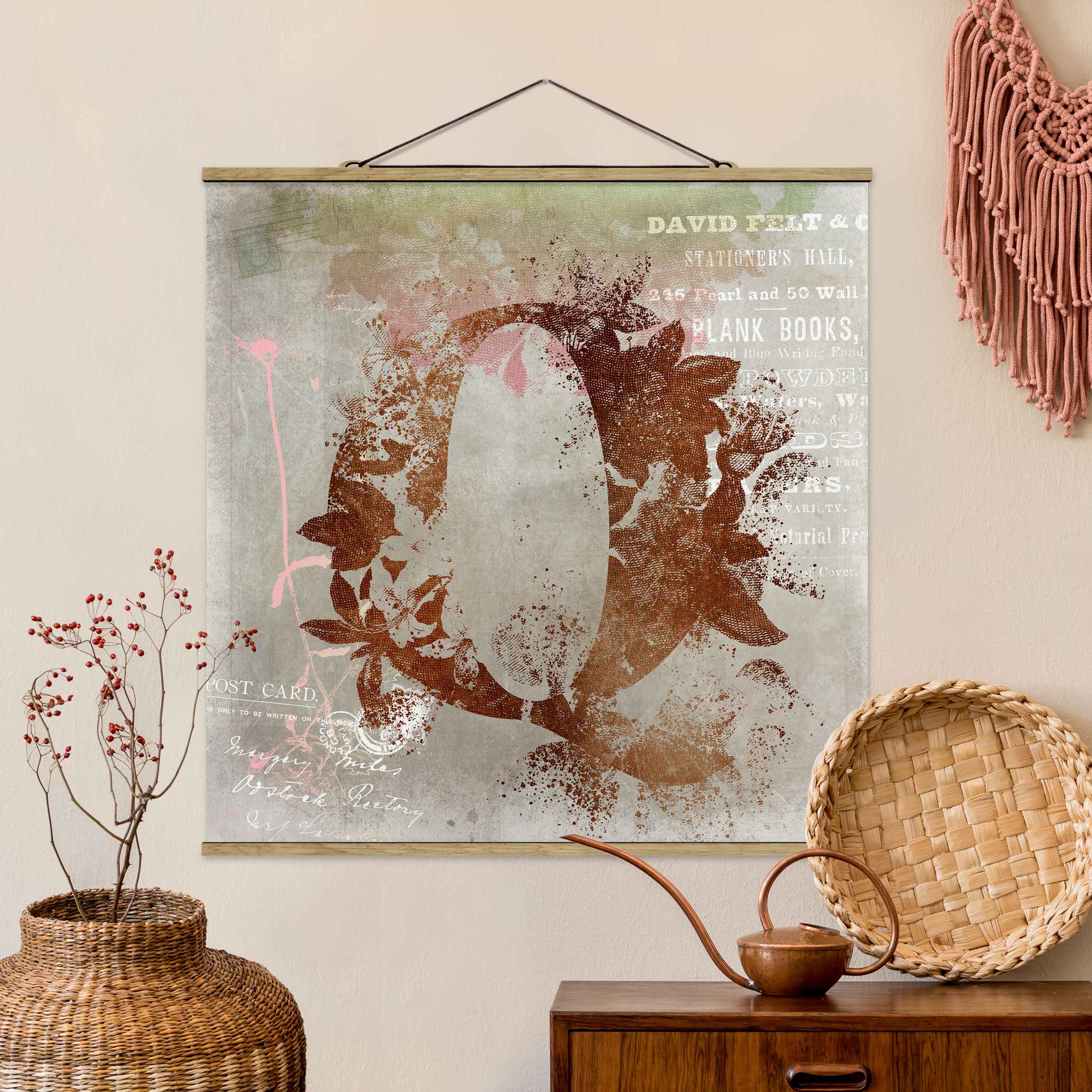 Stoffbild mit Posterleisten Vintage Gold Alphabet Buchstabe Q