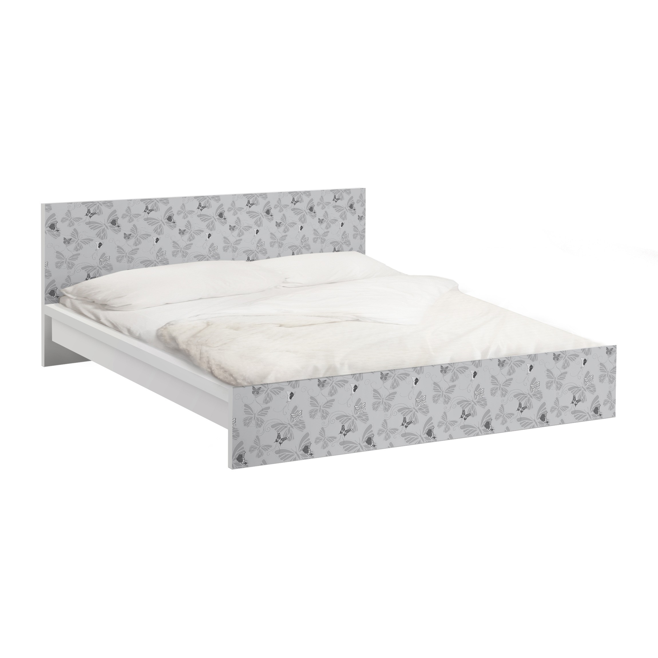 Möbelfolie für IKEA Malm Bett 140 cm Breite Schmetterlinge Monochrom
