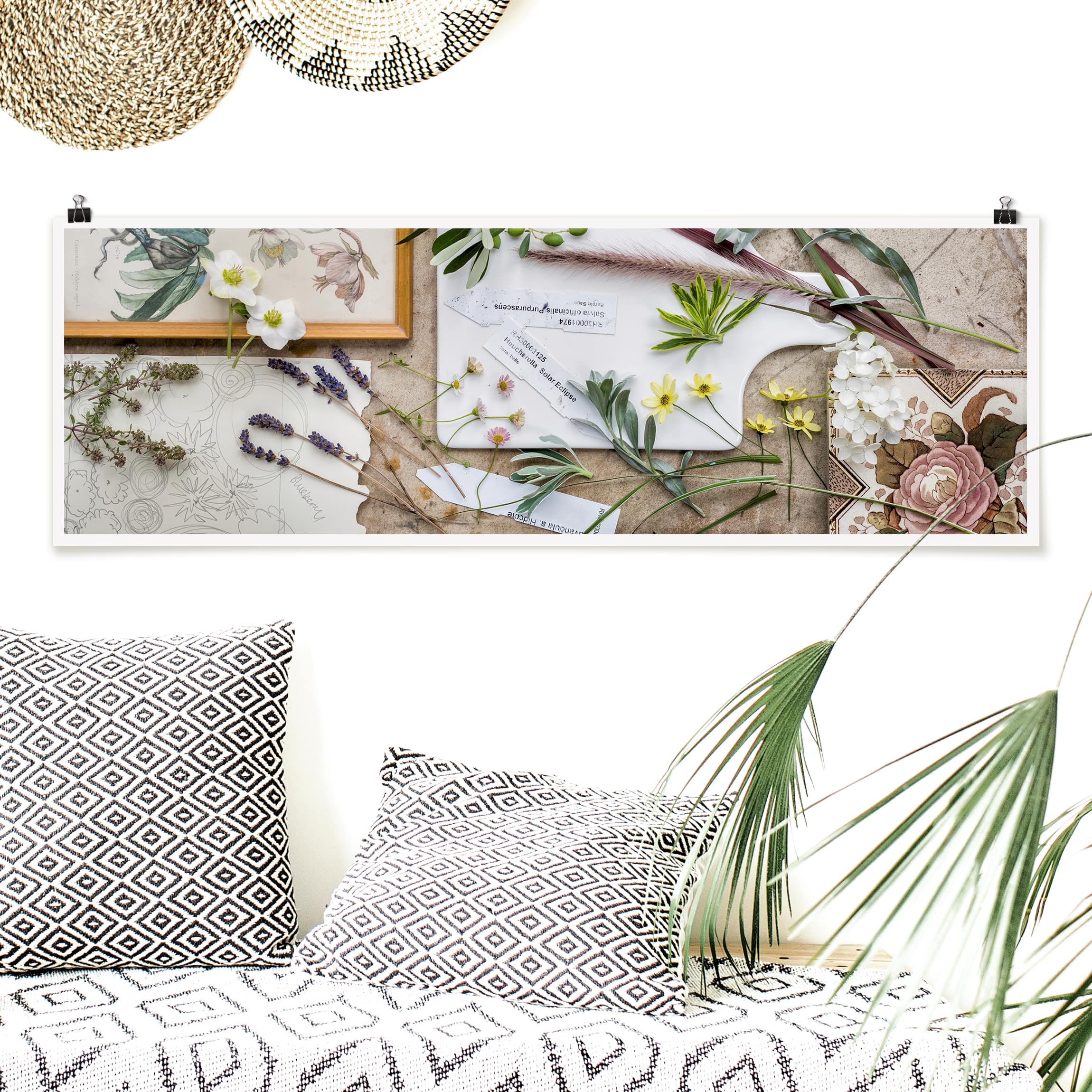 Panorama Poster Blumen und Gartenkräuter Vintage