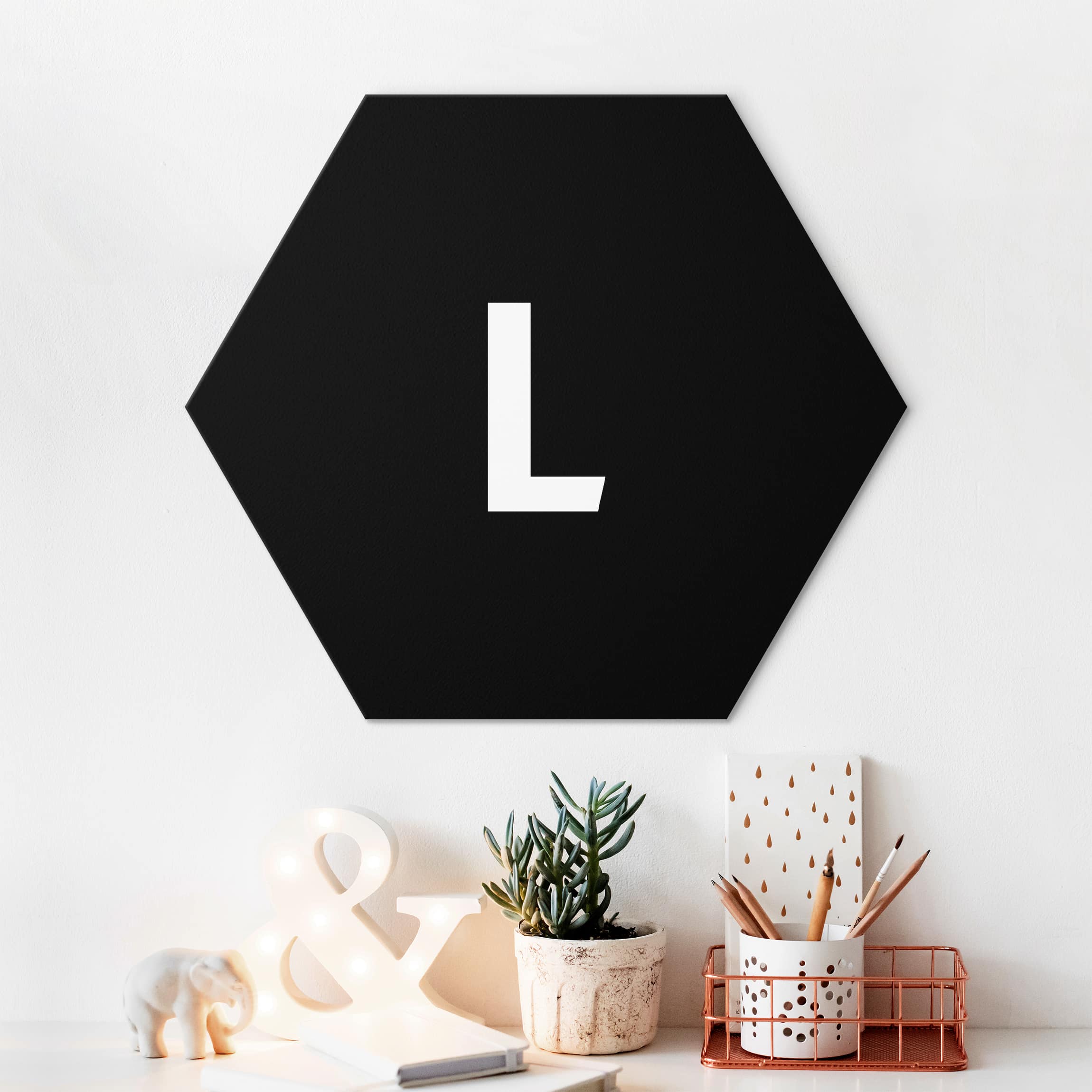 Hexagon-Alu-Dibond Bild Buchstabe Schwarz L