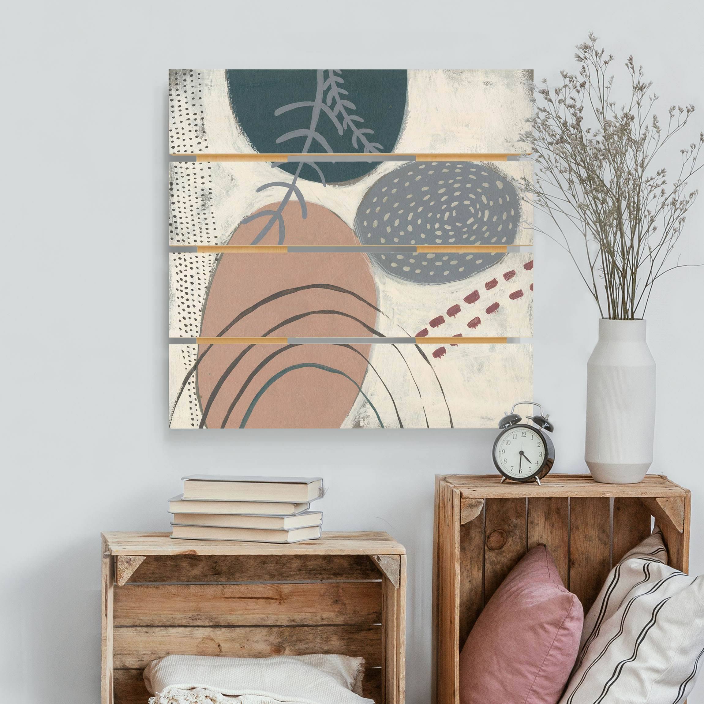 Holzbild Plankenoptik - Quadrat Karneval der Formen in Petrol II