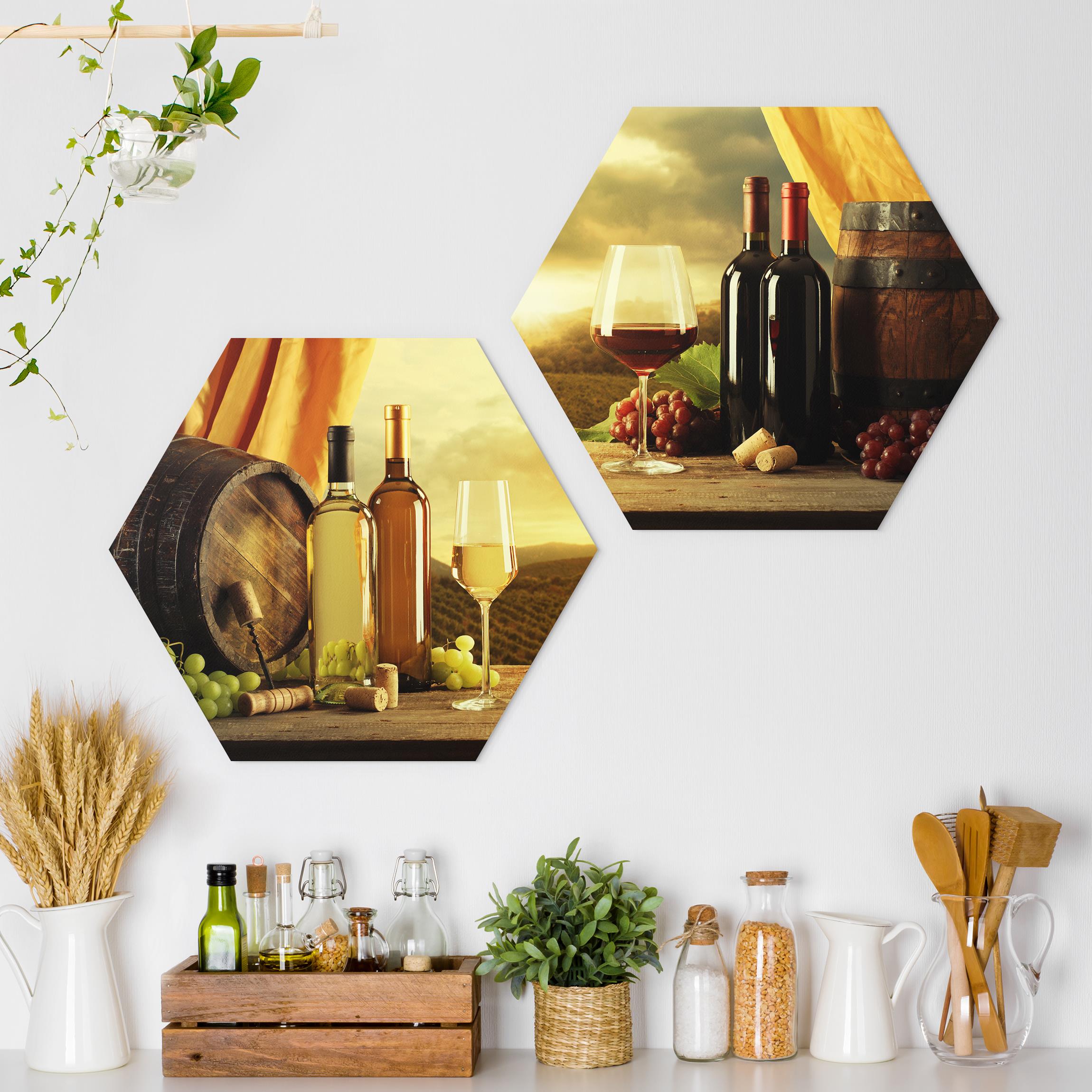 2-teiliges Hexagon-Alu-Dibond Bild Wein mit Ausblick